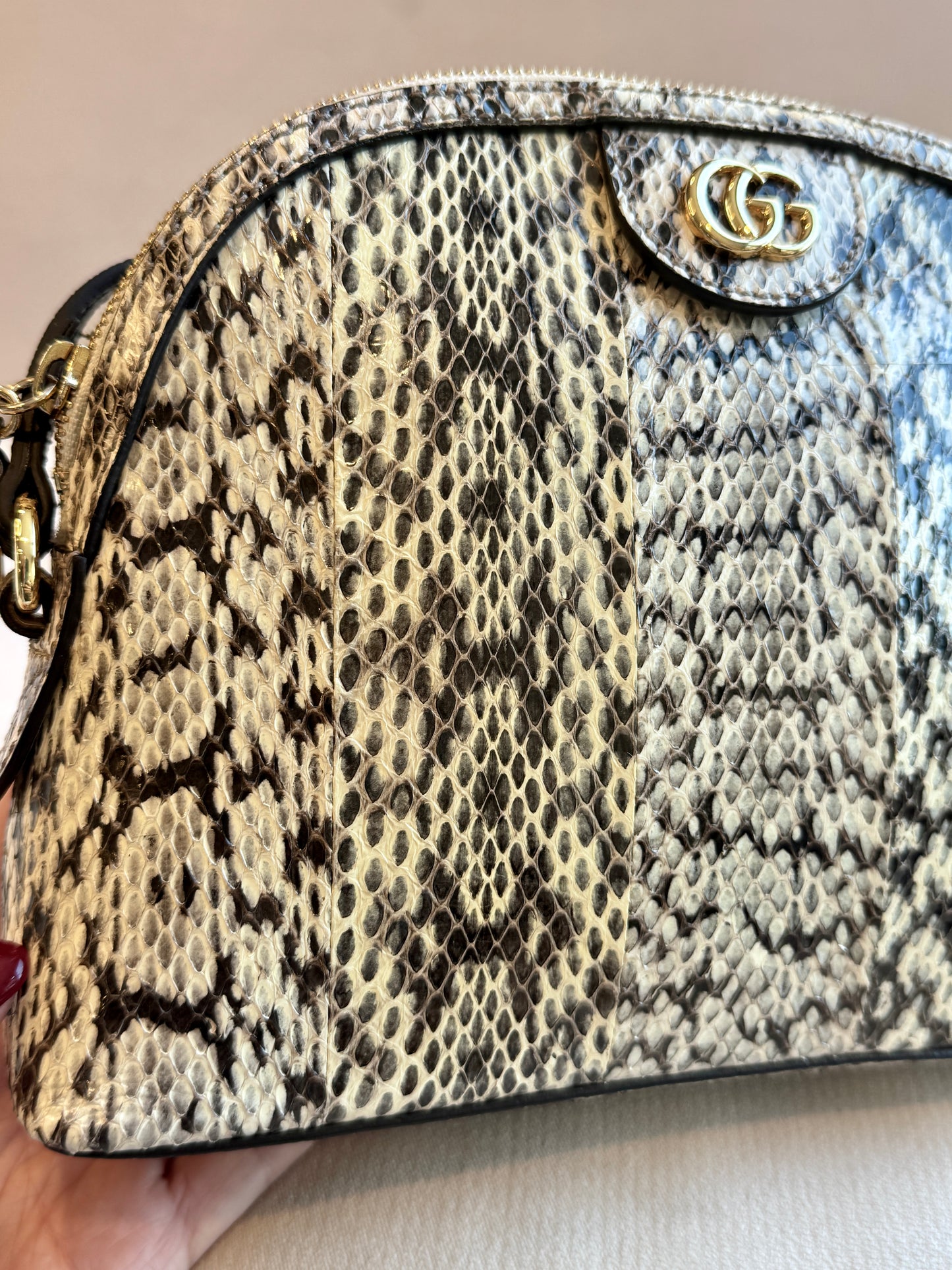 GUCCI $3,000 Python Snake Small Dome Crossbody Bag