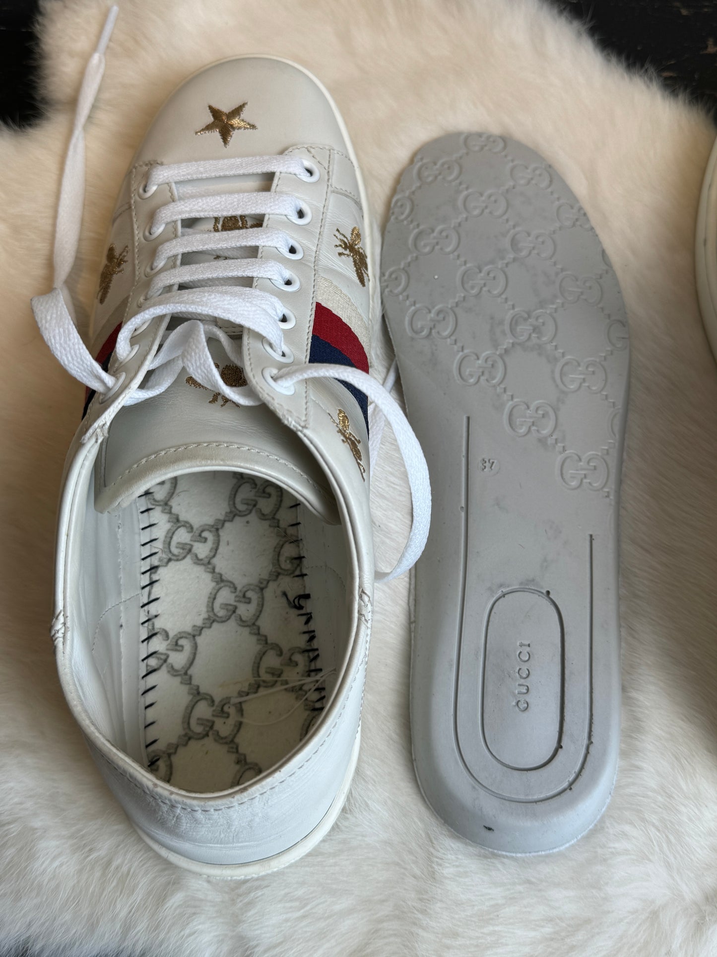 Gucci Ace Metallic Soft Heel Sneakers Size 36.5EU