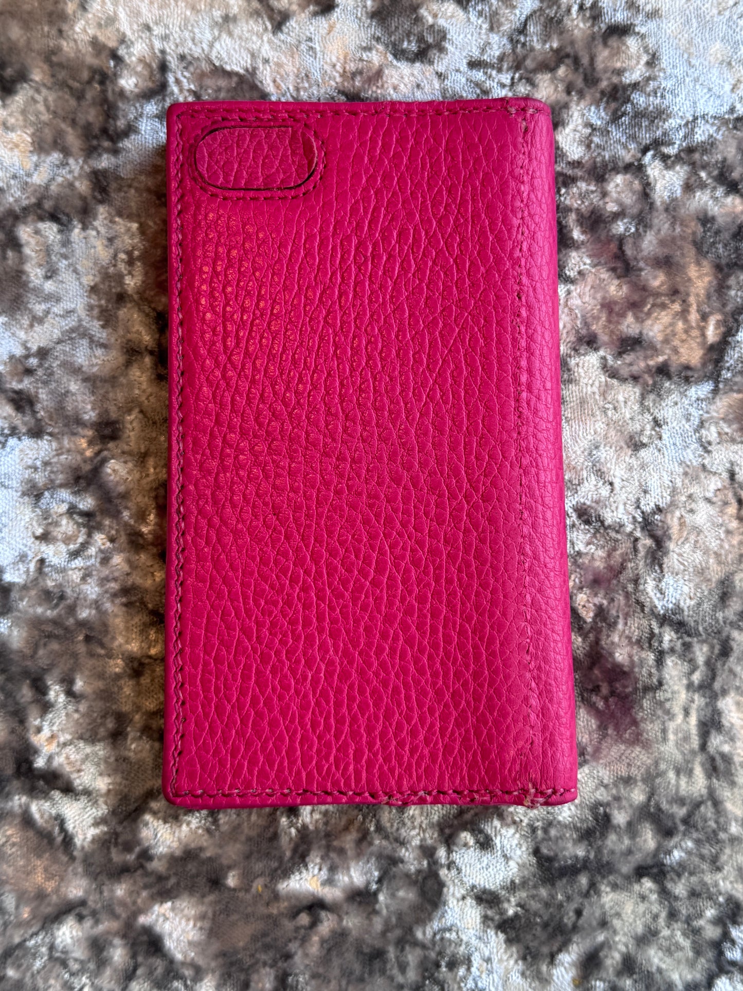 GUCCI GG Pebbled Leather Card Holder Hot Pink