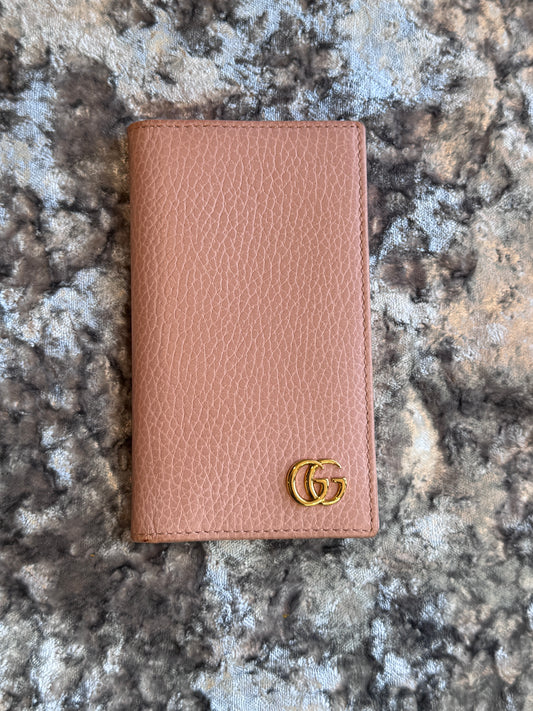 GUCCI GG Pebbled Leather Card Holder Lt Pink