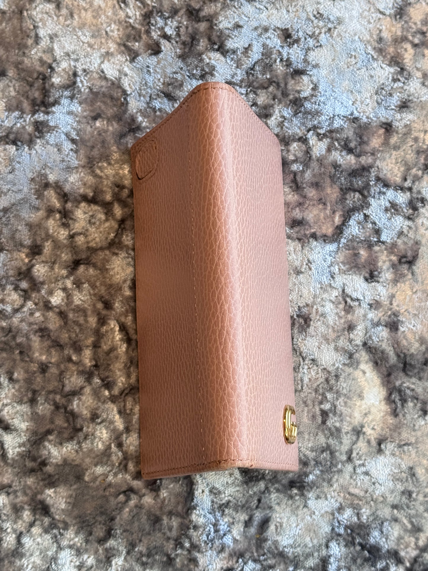 GUCCI GG Pebbled Leather Card Holder Lt Pink