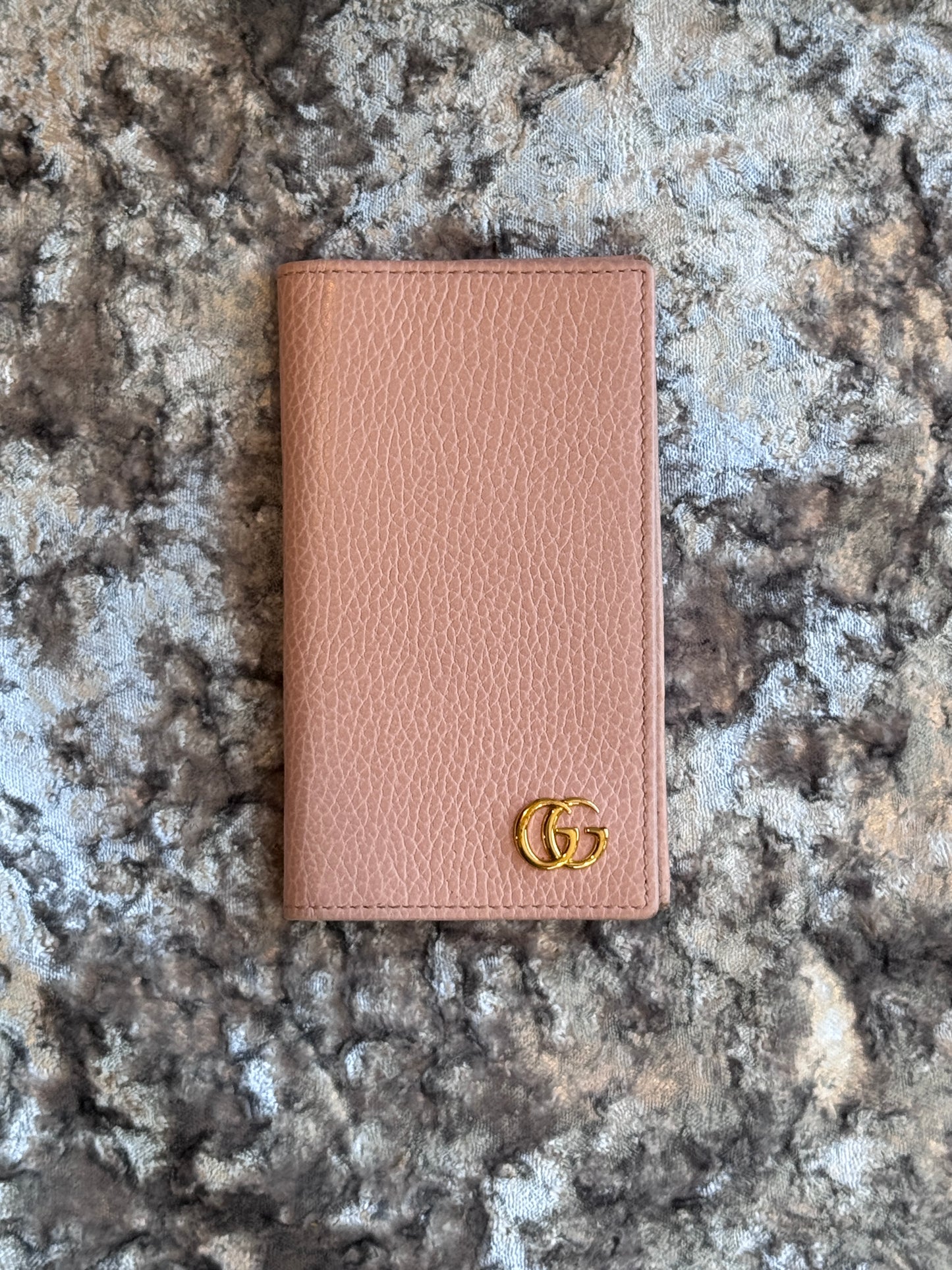 GUCCI GG Pebbled Leather Card Holder Lt Pink