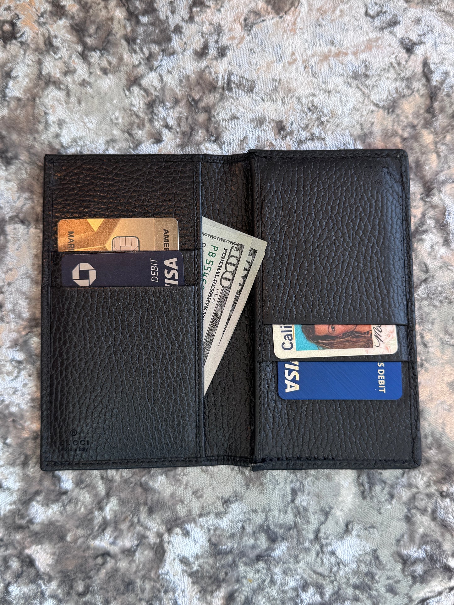 GUCCI GG Pebbled Leather Card Holder Black