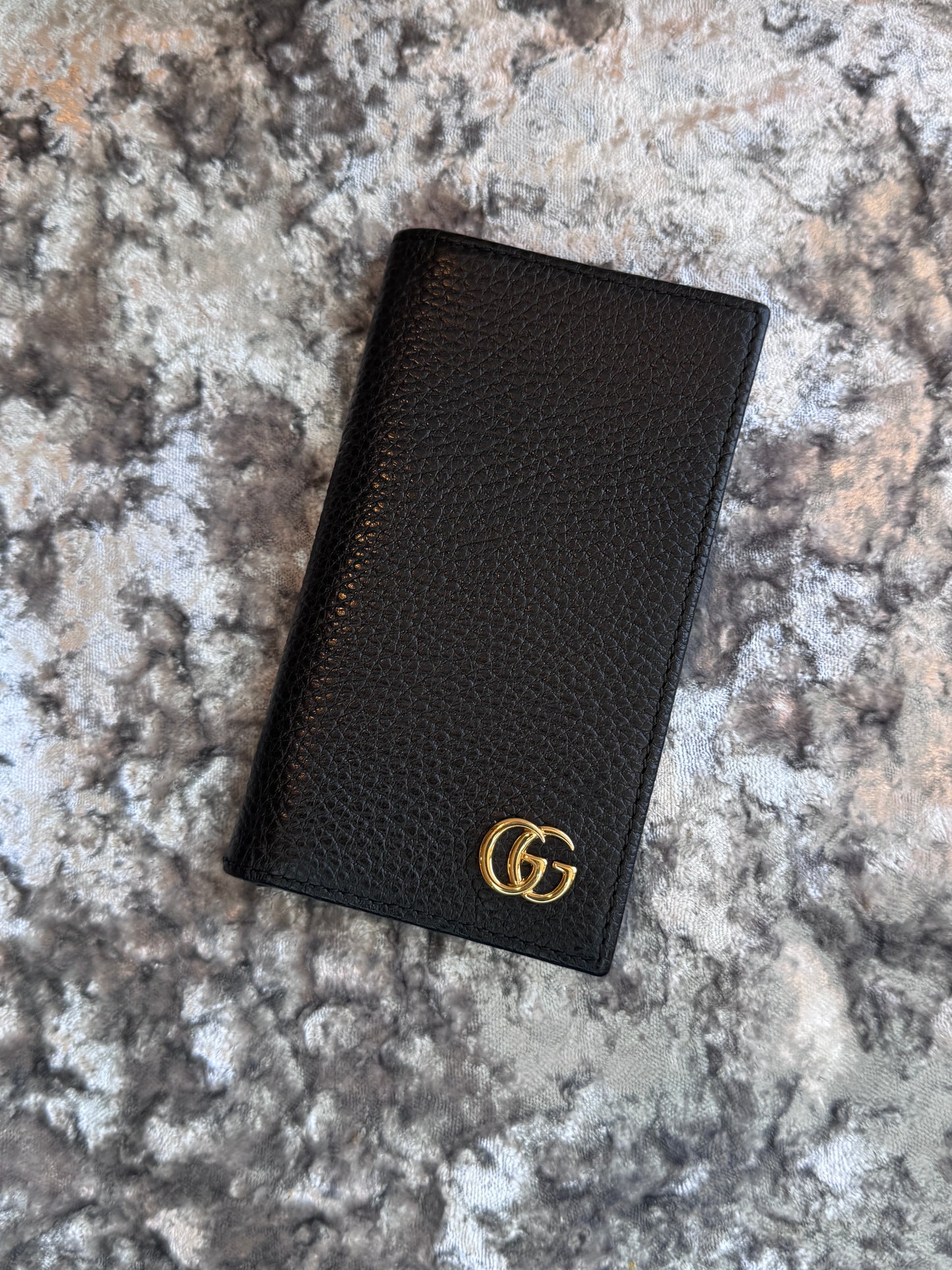GUCCI GG Pebbled Leather Card Holder Black