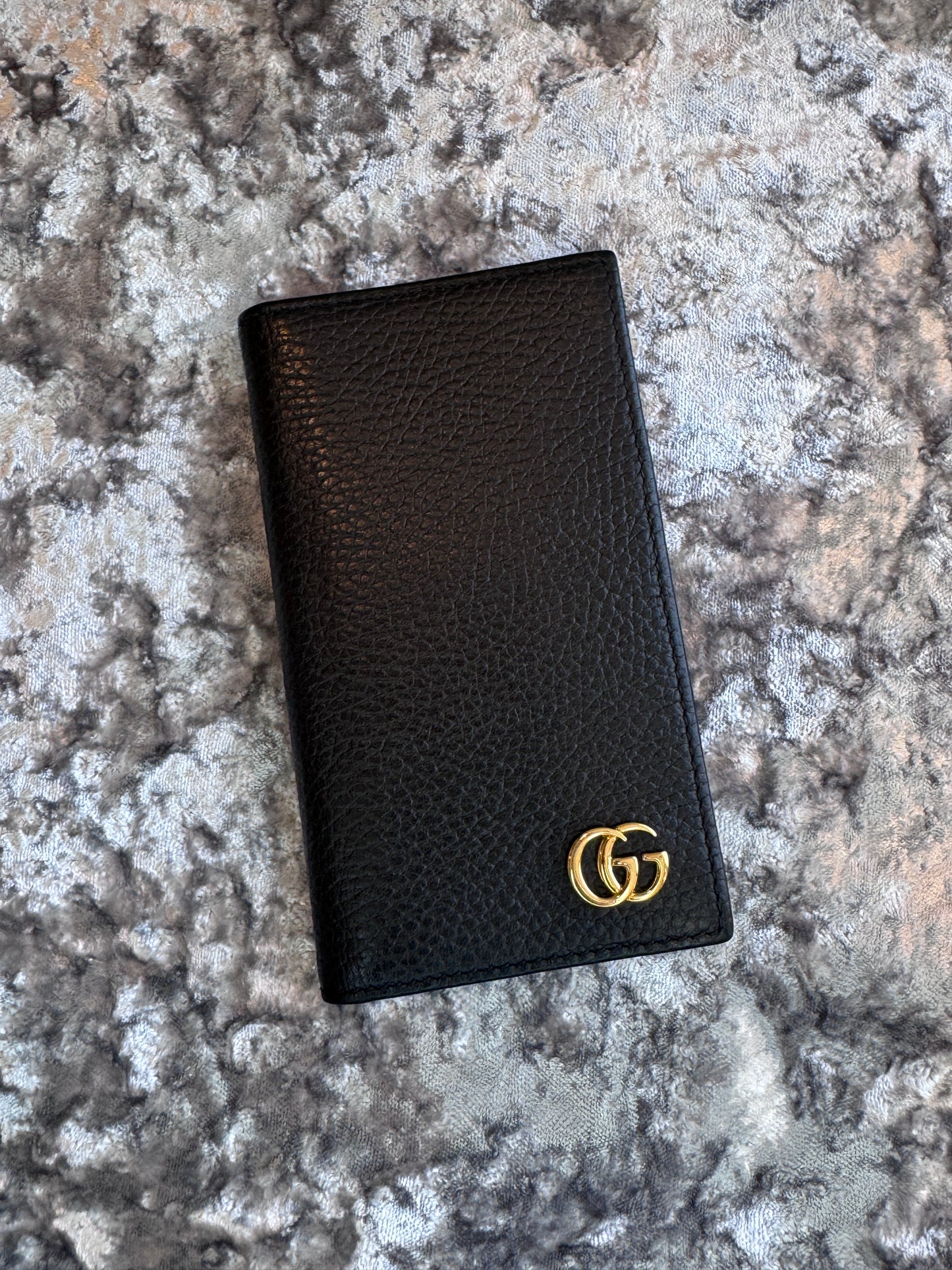 GUCCI GG Pebbled Leather Card Holder Black
