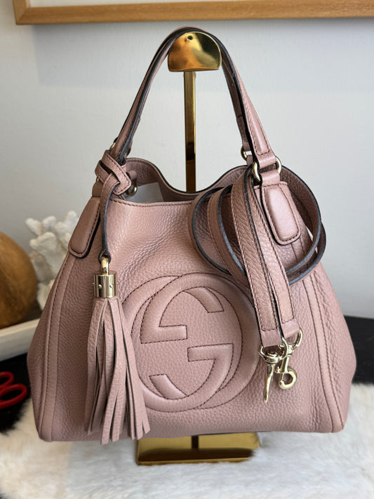 Gucci Blush Small Pebbled Soho 2-Way Hobo Bag
