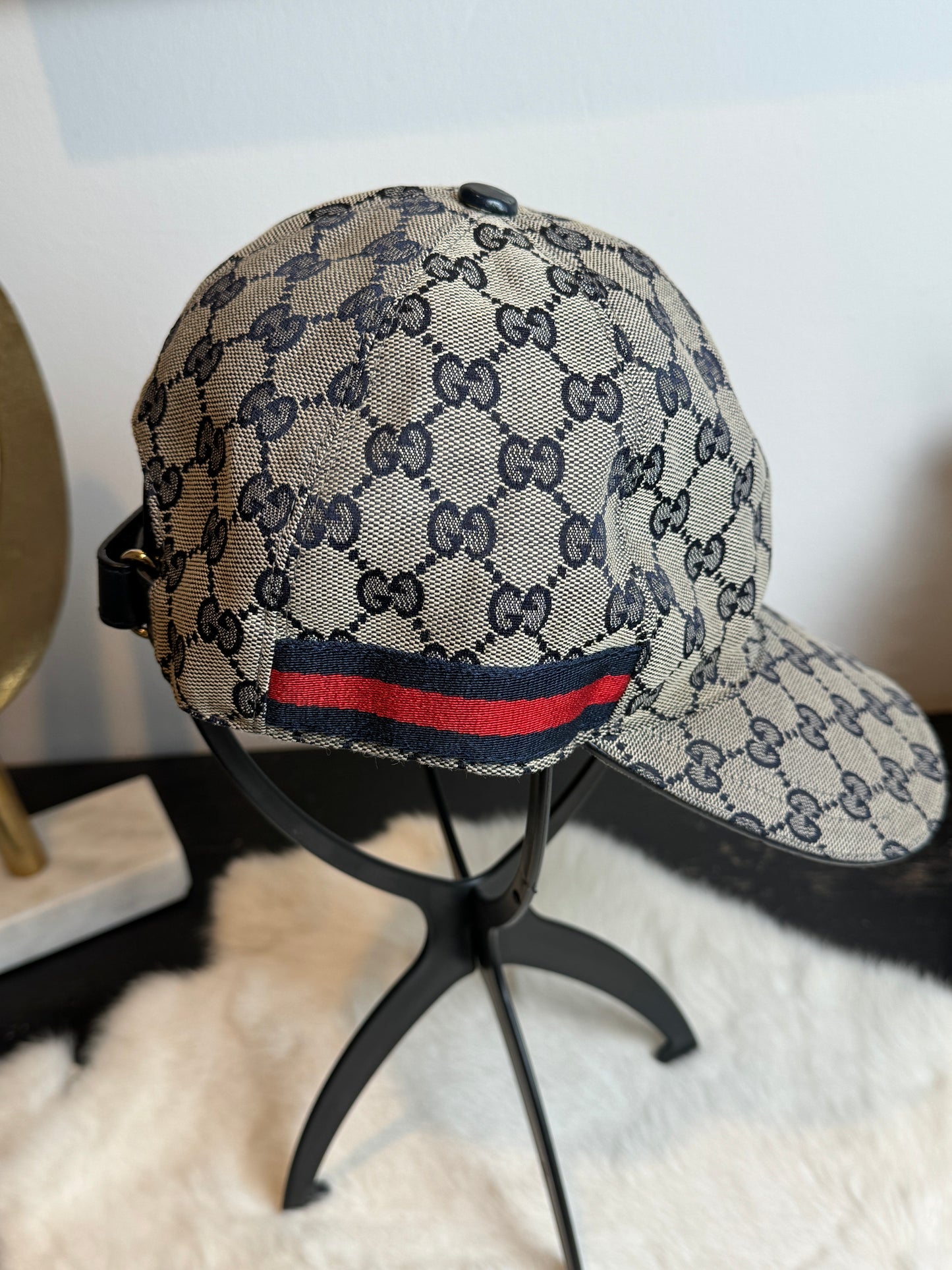 Gucci Canvas Monogram Web Hat Navy Medium