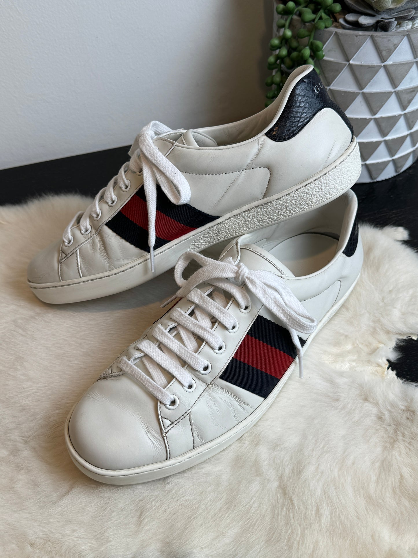 GUCCI Ace Basic WEB Navy/Red Sneakers Mens 7.5EU (40.5EU Womens)