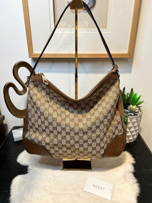 GUCCI GG Canvas Beige Hobo Handbag