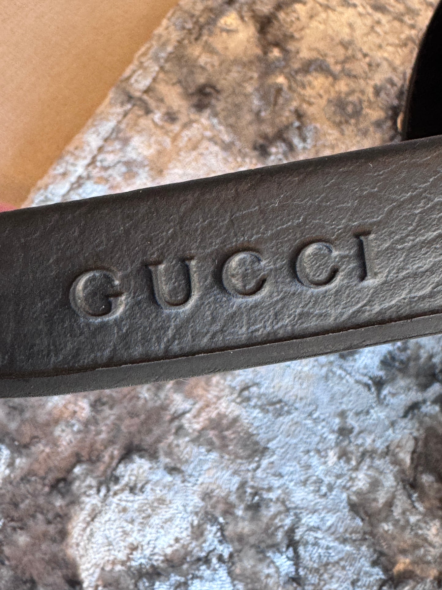 Excellent!! GUCCI Leather Crystal Pursuit Navy/Red Women's Slides 38EU