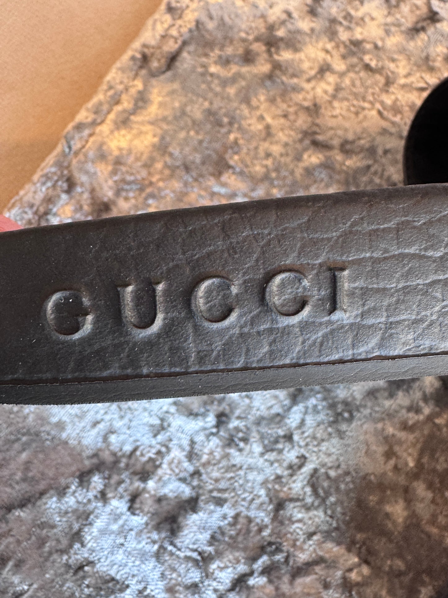 Excellent!! GUCCI Leather Crystal Pursuit Navy/Red Women's Slides 36EU