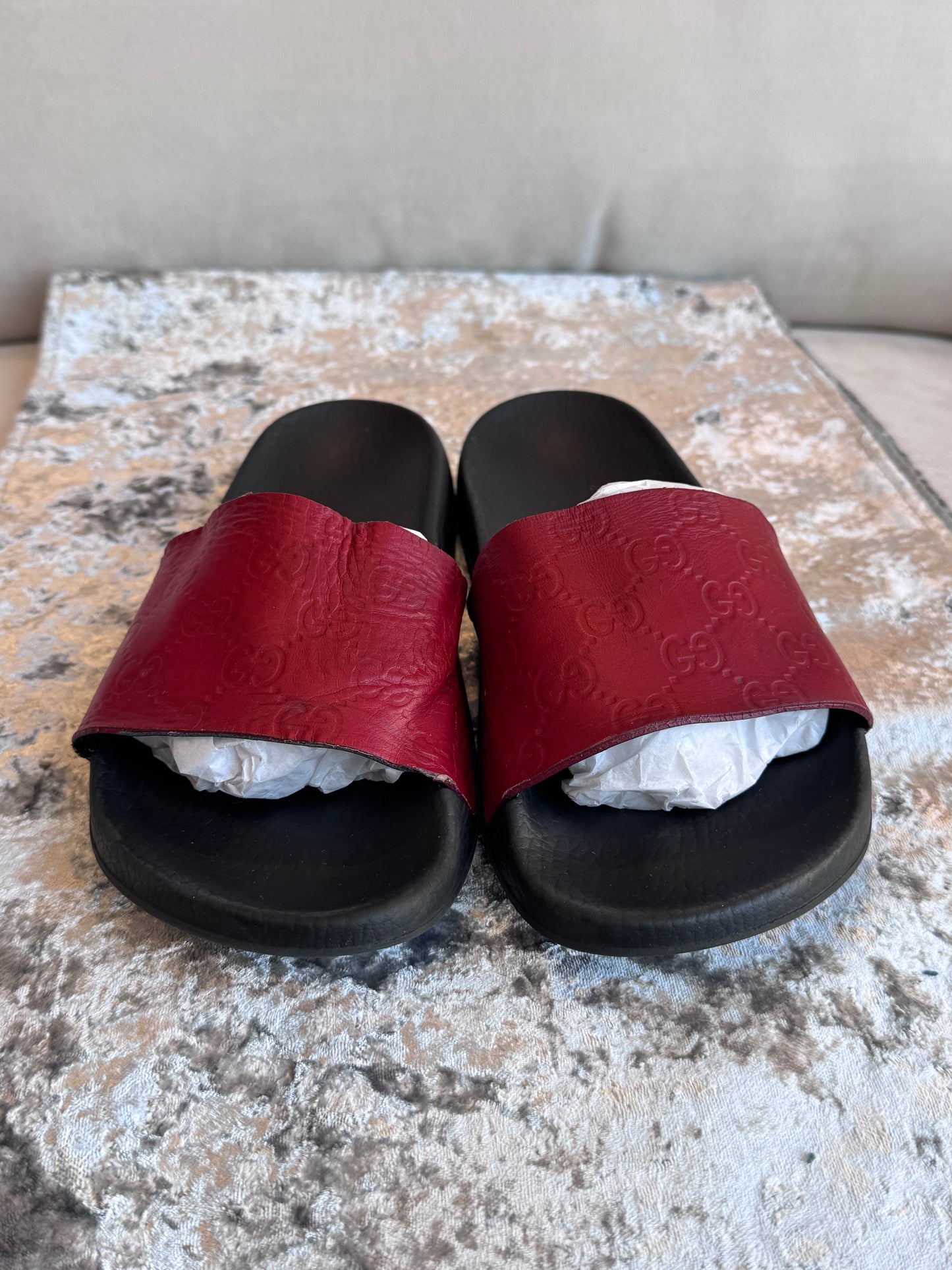 GUCCI Guccissima Leather Womens Slides Red 38EU