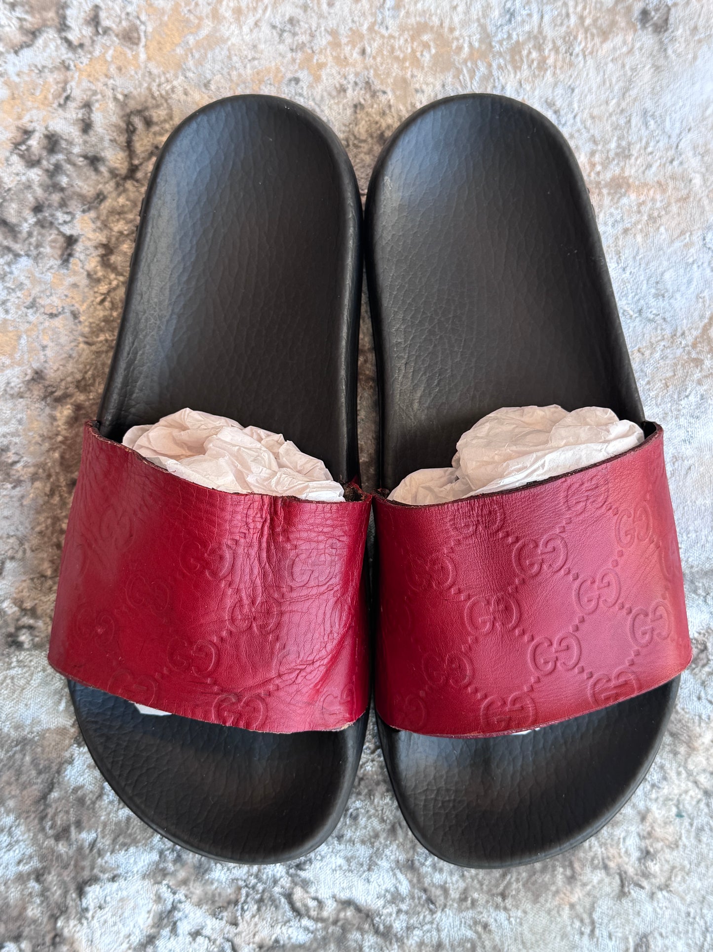 GUCCI Guccissima Leather Womens Slides Red 38EU