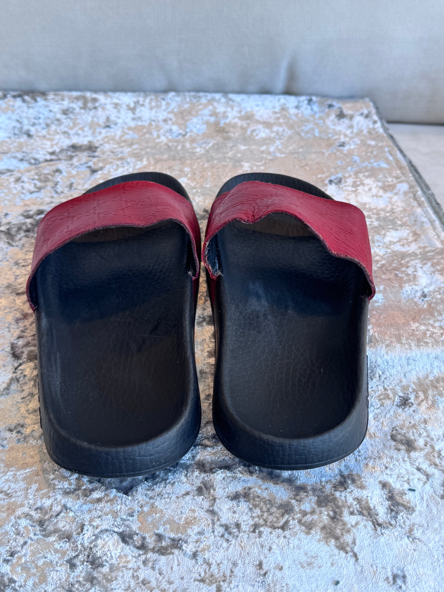 GUCCI Guccissima Leather Womens Slides Red 38EU