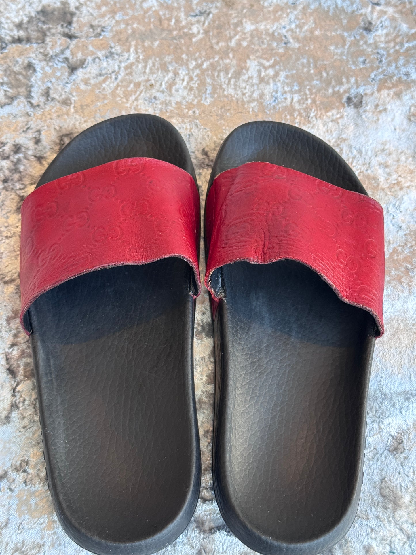 GUCCI Guccissima Leather Womens Slides Red 38EU