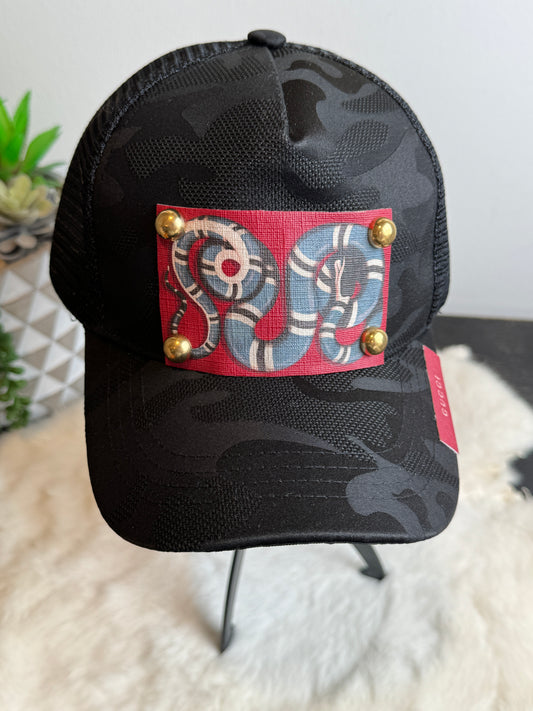 Re-Purposed Black Camo Trucker Hat King Snake