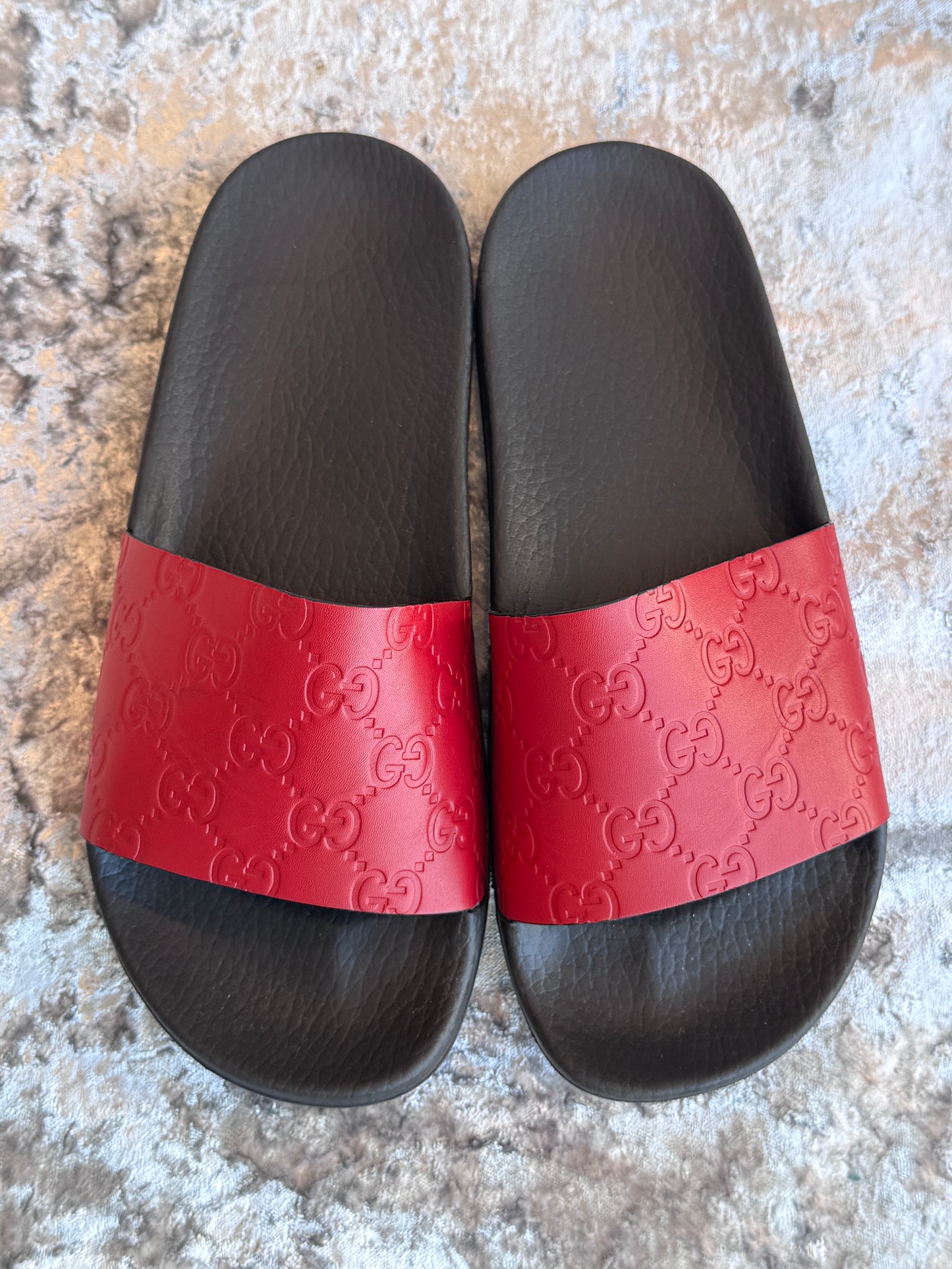 GUCCI Guccissima Leather Womens Slides Red 37EU