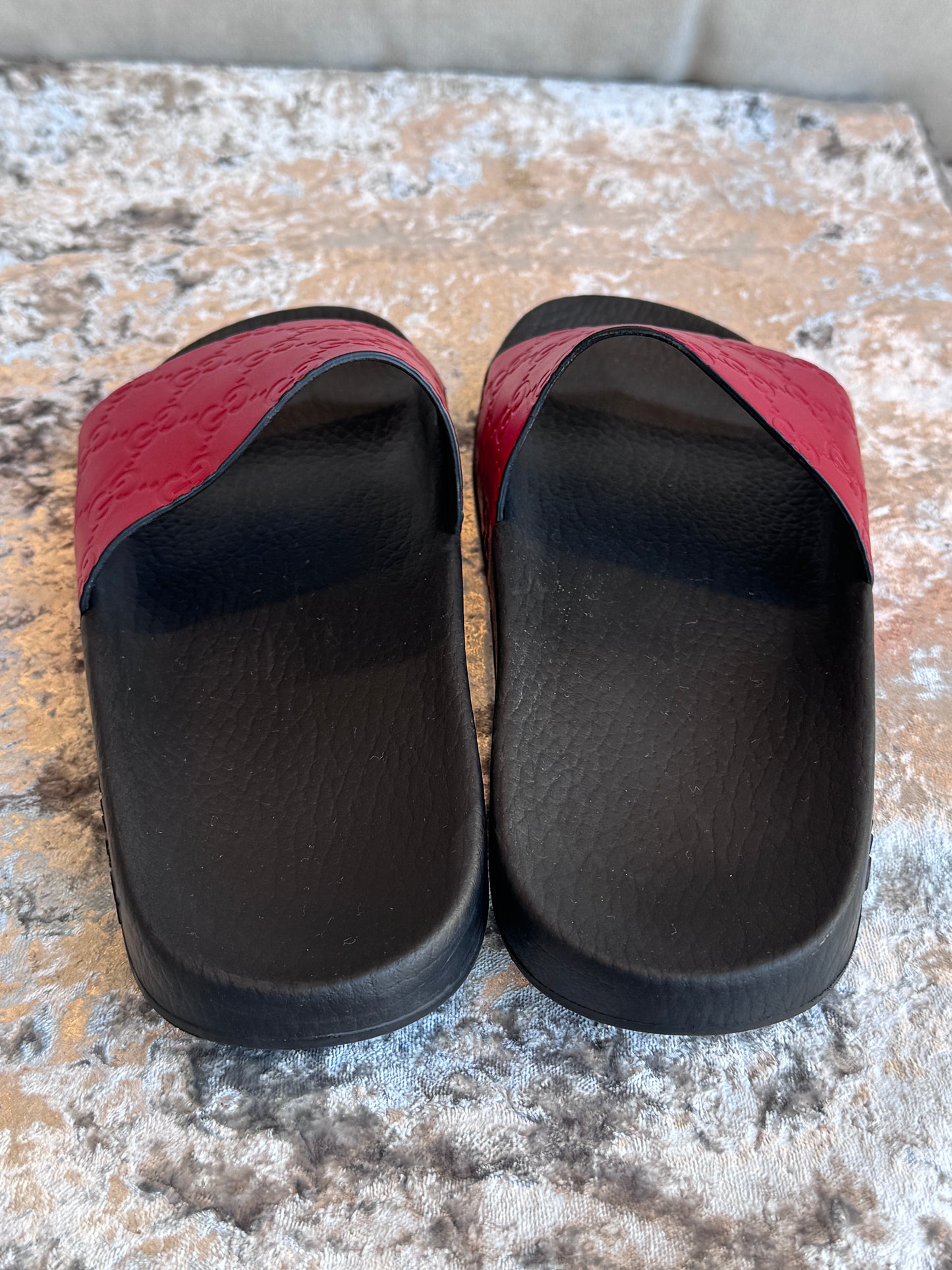 GUCCI Guccissima Leather Womens Slides Red 37EU