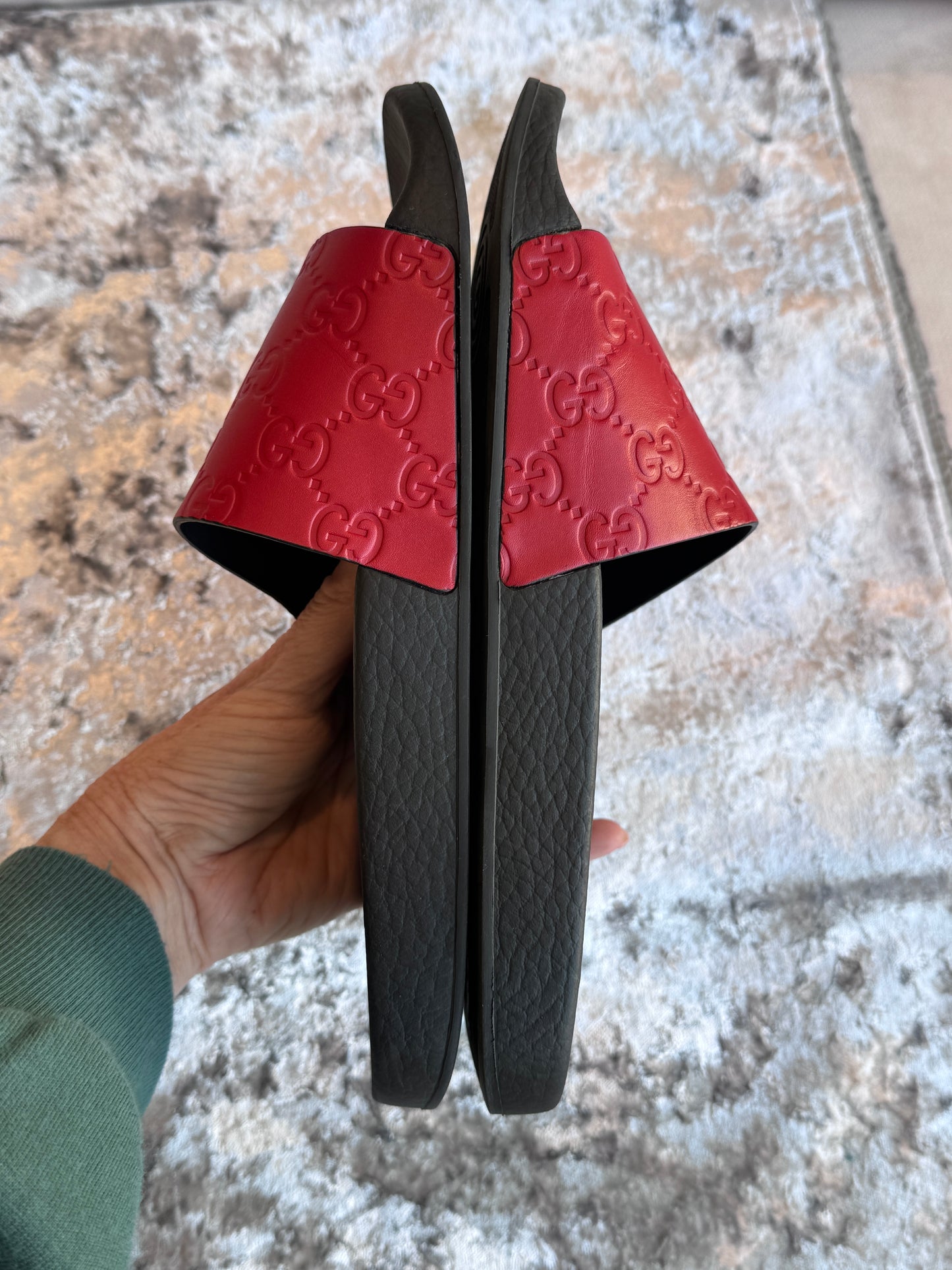 GUCCI Guccissima Leather Womens Slides Red 37EU