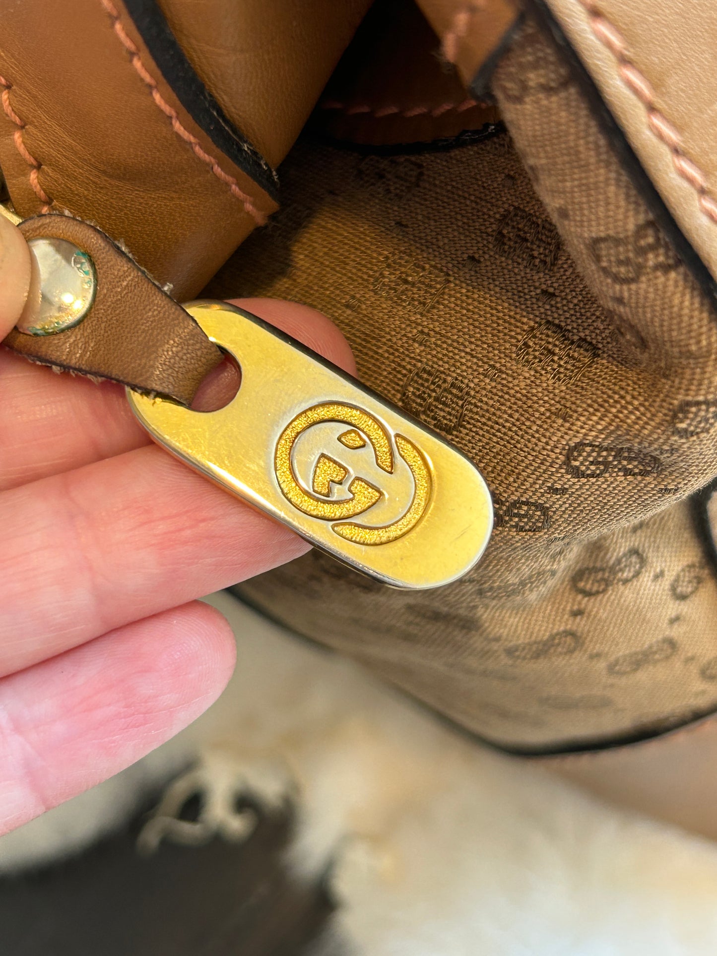 GUCCI Vintage Tan Micro GG Monogram Doctor Bag