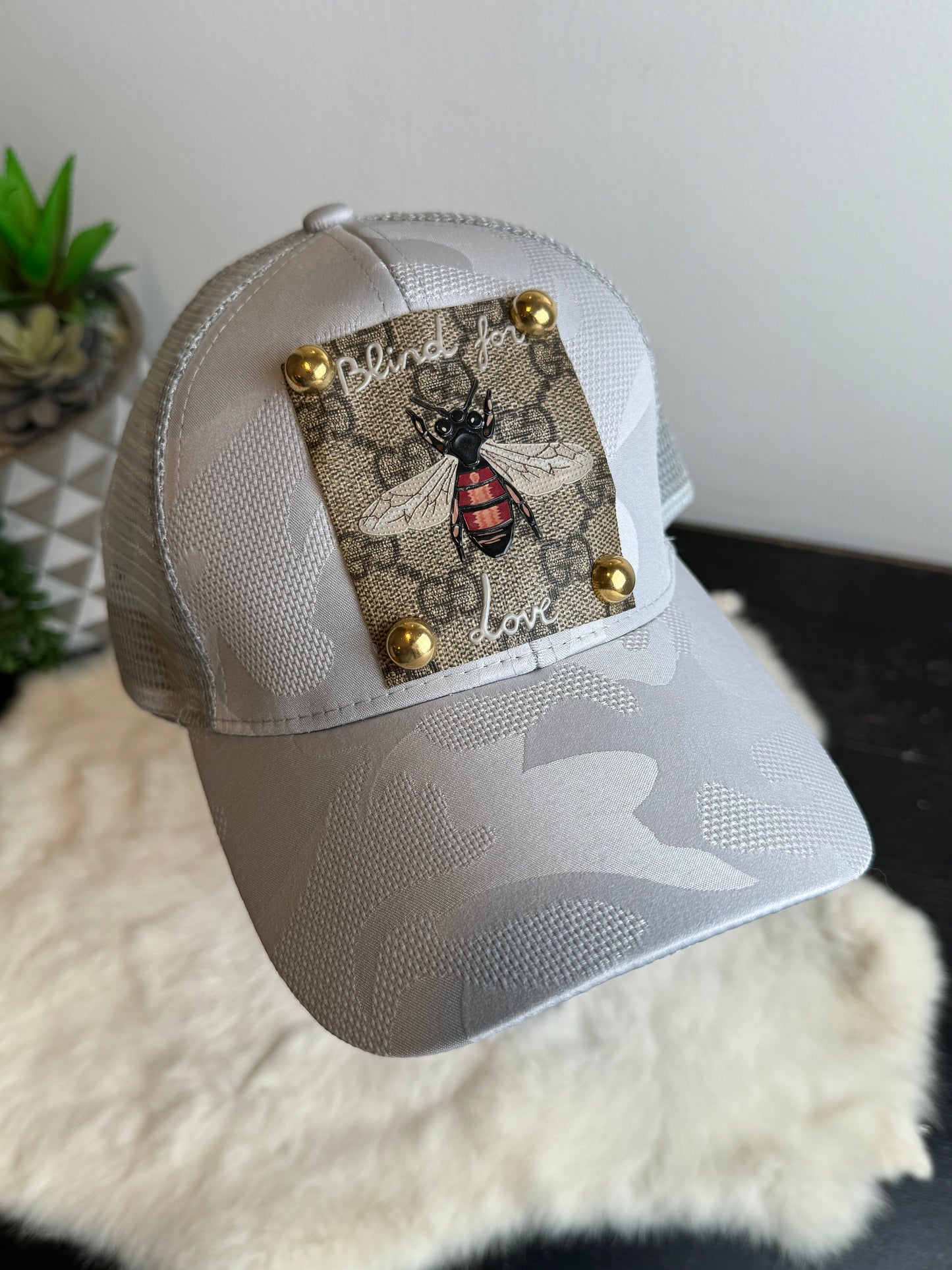 Re-Purposed Gray Camo Trucker Hat Bee