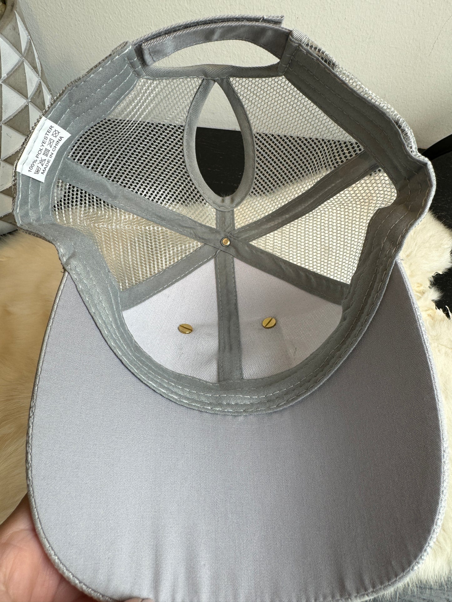 Re-Purposed Gray Camo Trucker Hat Bee