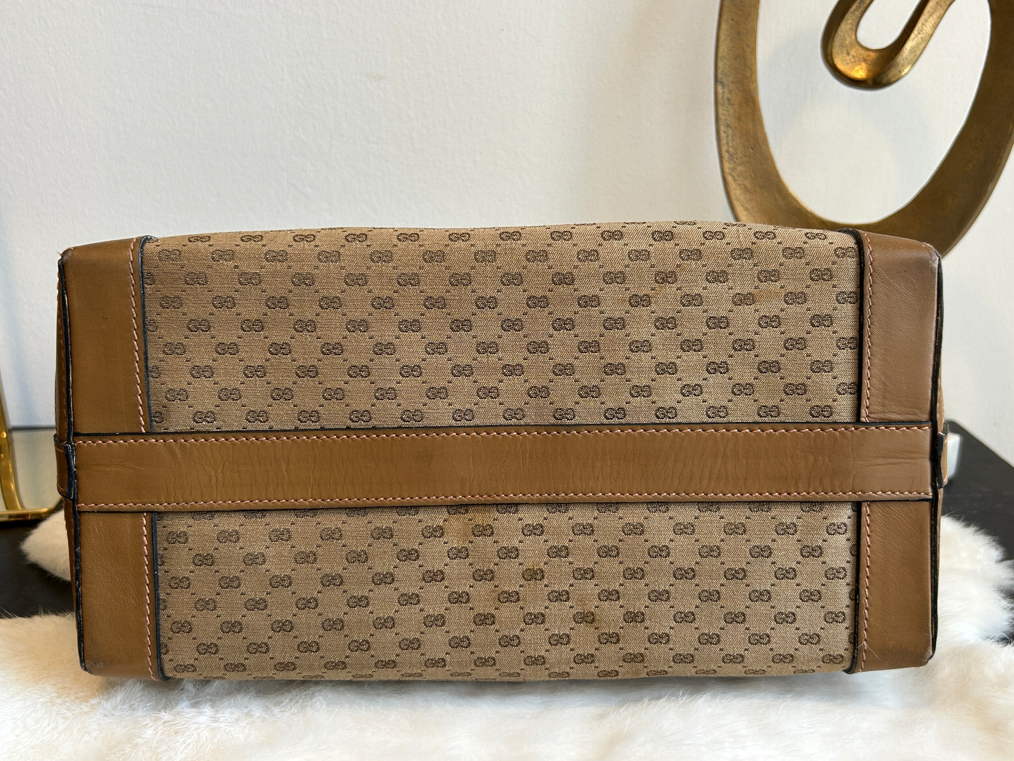 GUCCI Vintage Tan Micro GG Monogram Doctor Bag