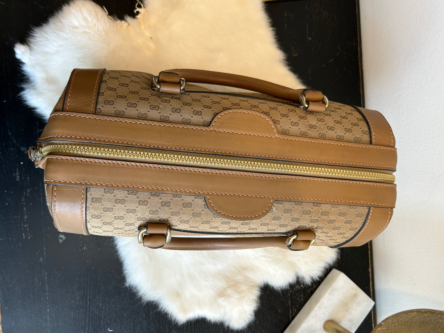 GUCCI Vintage Tan Micro GG Monogram Doctor Bag