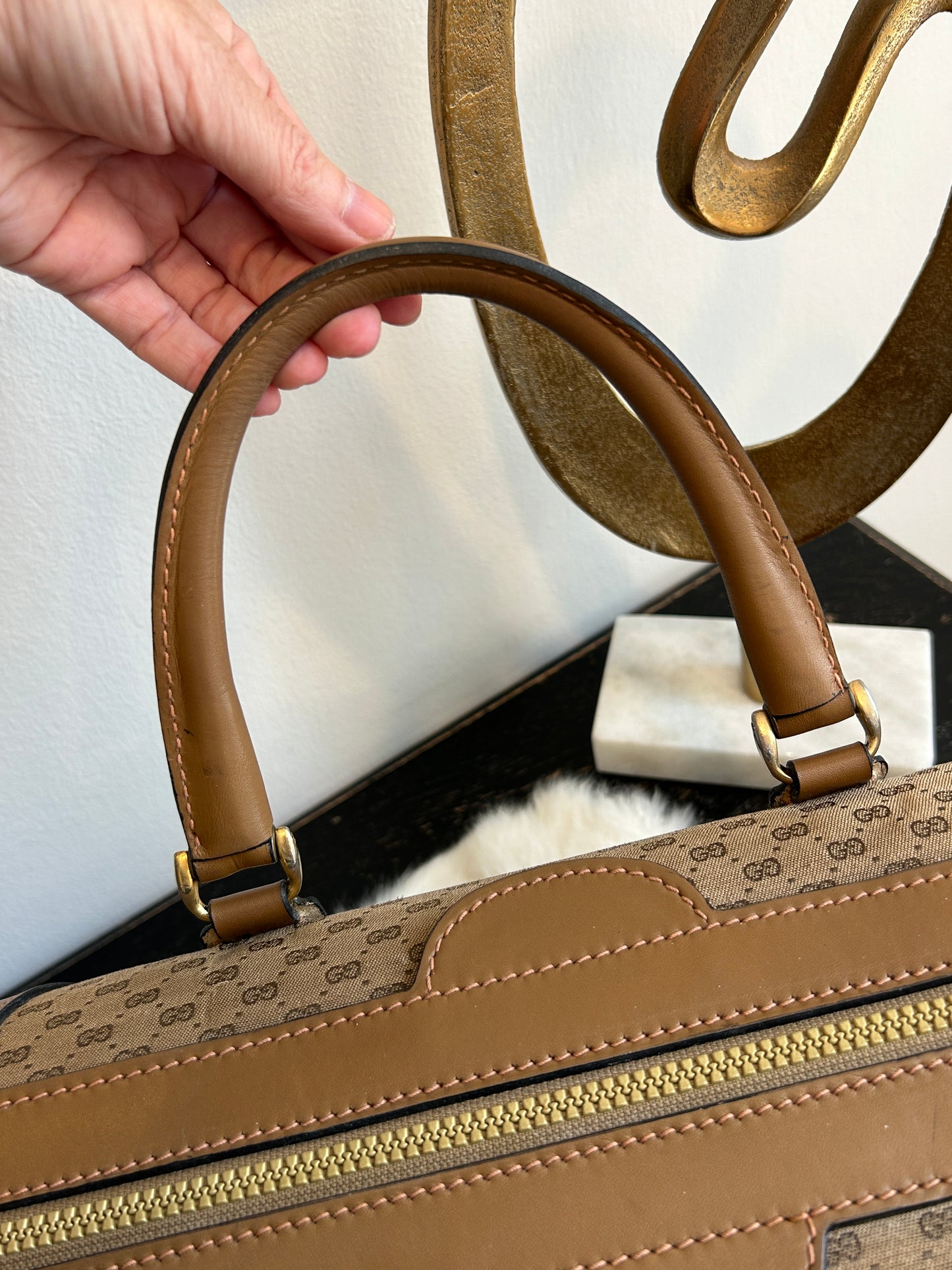 GUCCI Vintage Tan Micro GG Monogram Doctor Bag