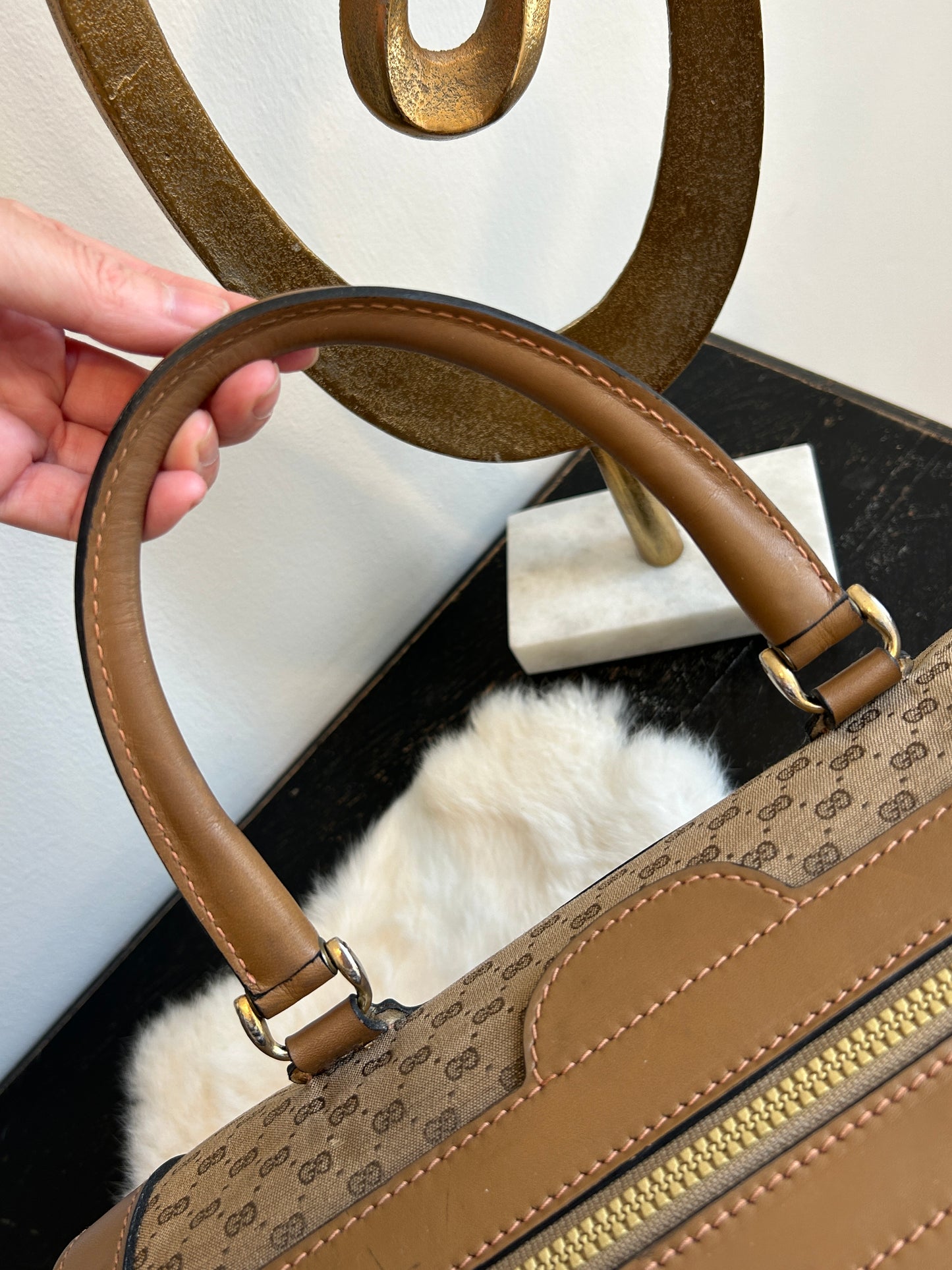 GUCCI Vintage Tan Micro GG Monogram Doctor Bag