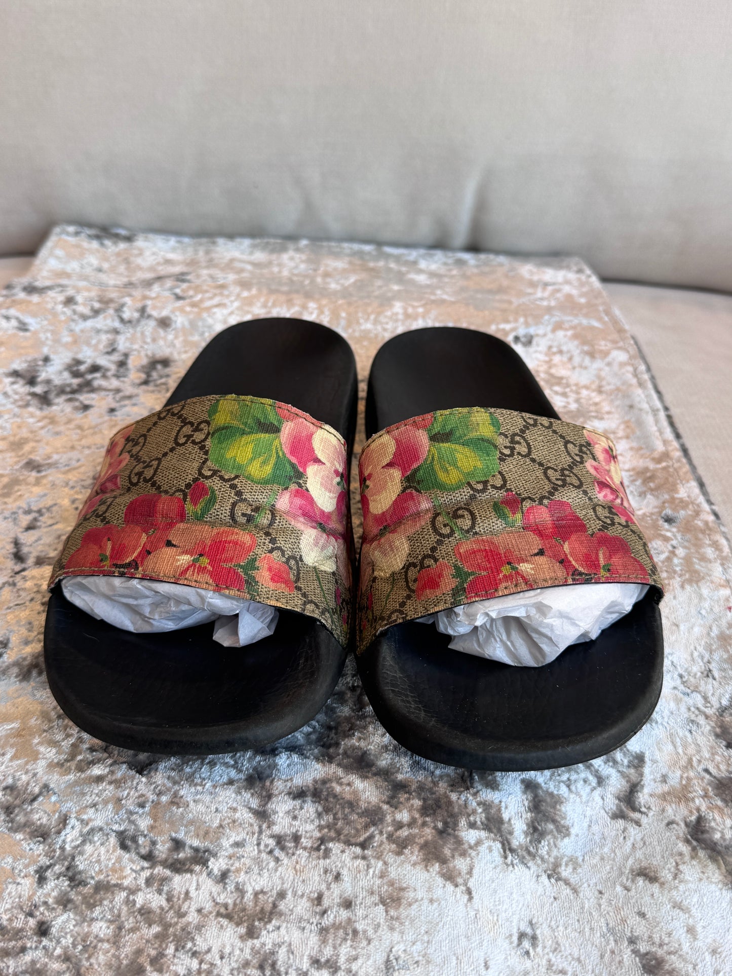 GUCCI Supreme Canvas Blooms Women's Slides 40EU