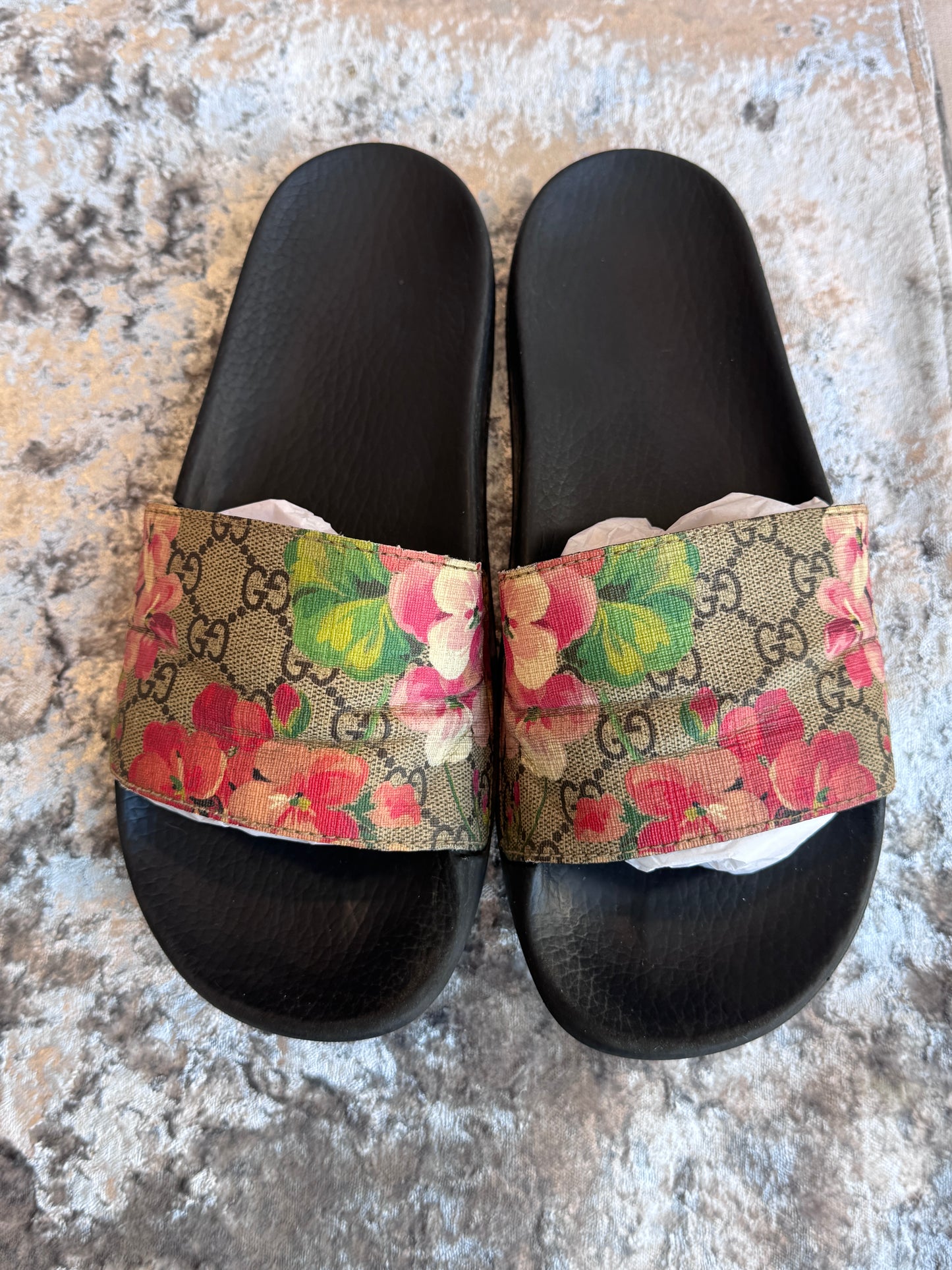 GUCCI Supreme Canvas Blooms Women's Slides 40EU
