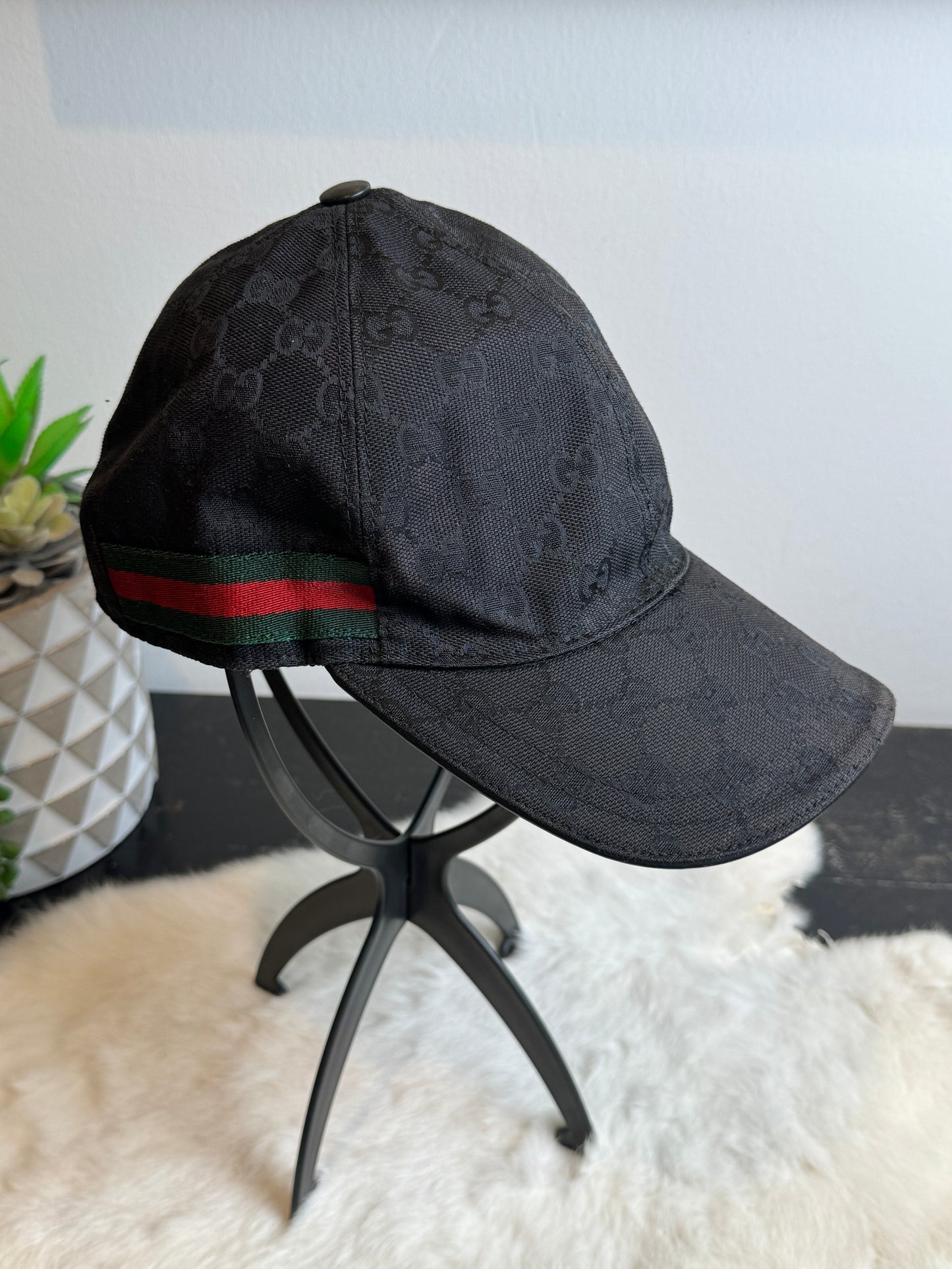 Gucci Canvas Monogram Web Hat Black Medium