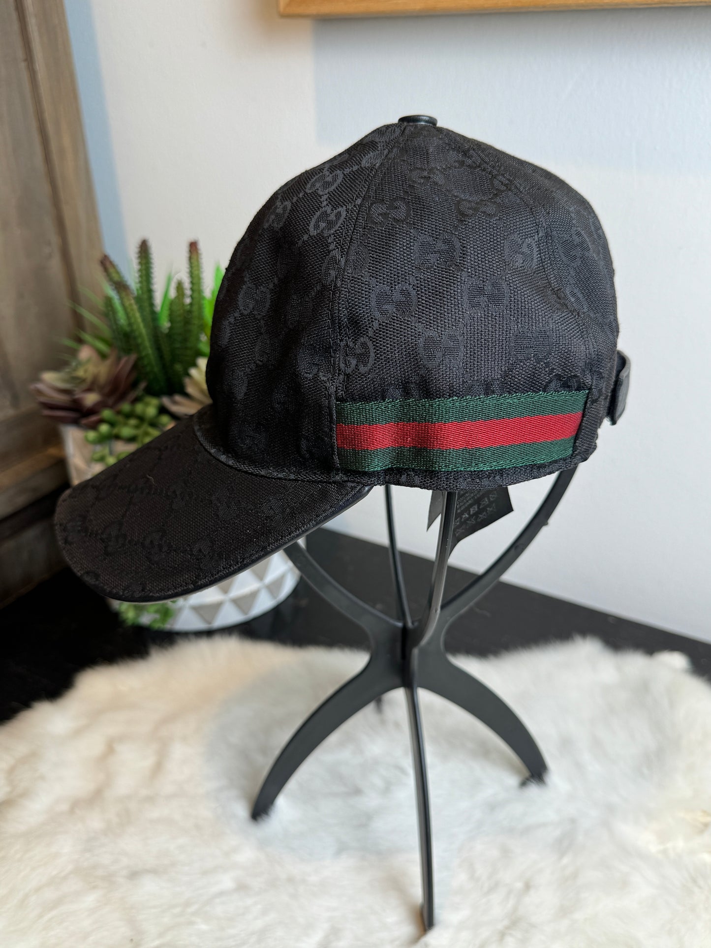 Gucci Canvas Monogram Web Hat Black Medium