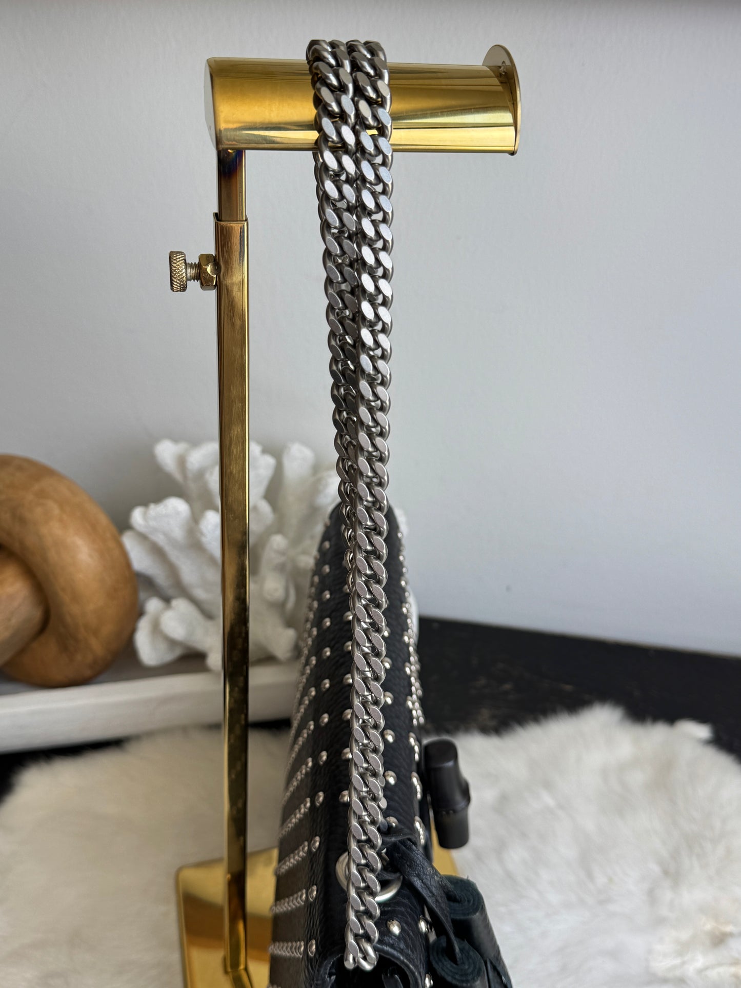 GUCCI Miss Bamboo Black Studded Chain Bag