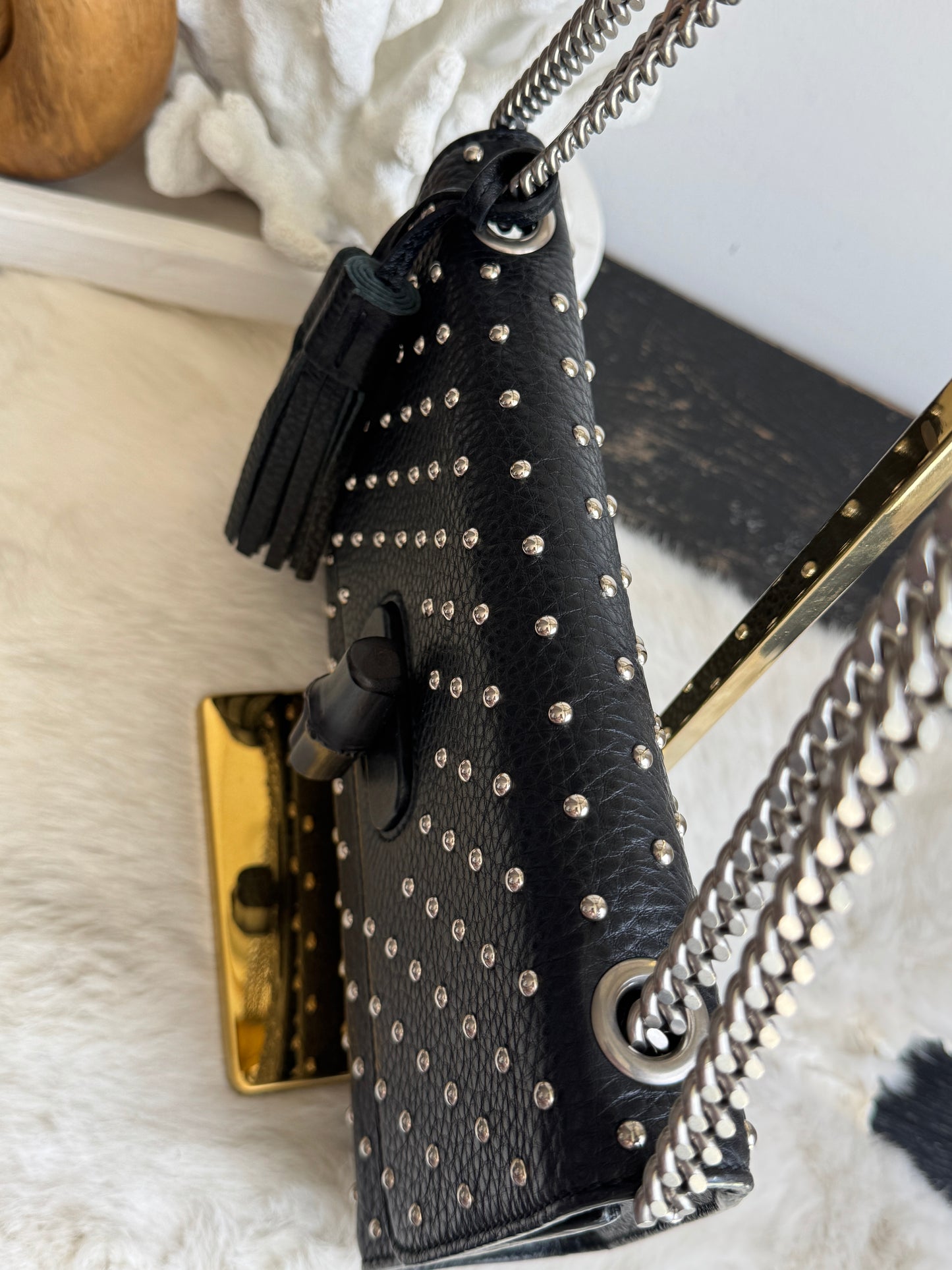 GUCCI Miss Bamboo Black Studded Chain Bag