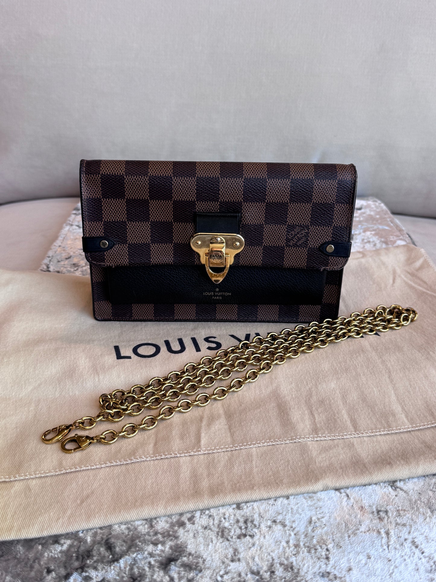 Louis Vuitton Vavin Chain Wallet Damier Ebene Black Crossbody