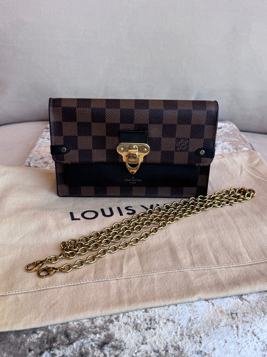 Louis Vuitton Vavin Chain Wallet Damier Ebene Black Crossbody
