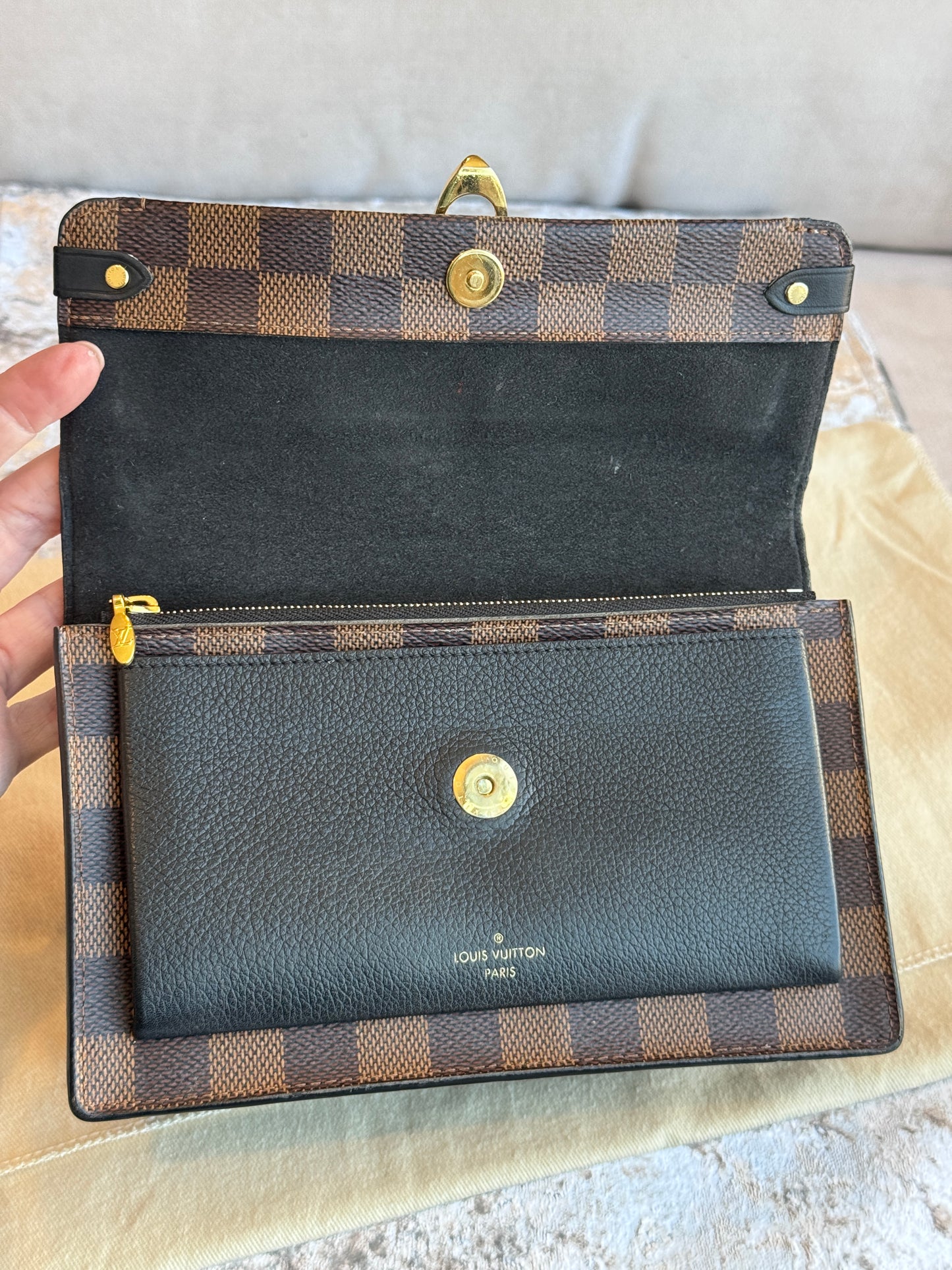 Louis Vuitton Vavin Chain Wallet Damier Ebene Black Crossbody