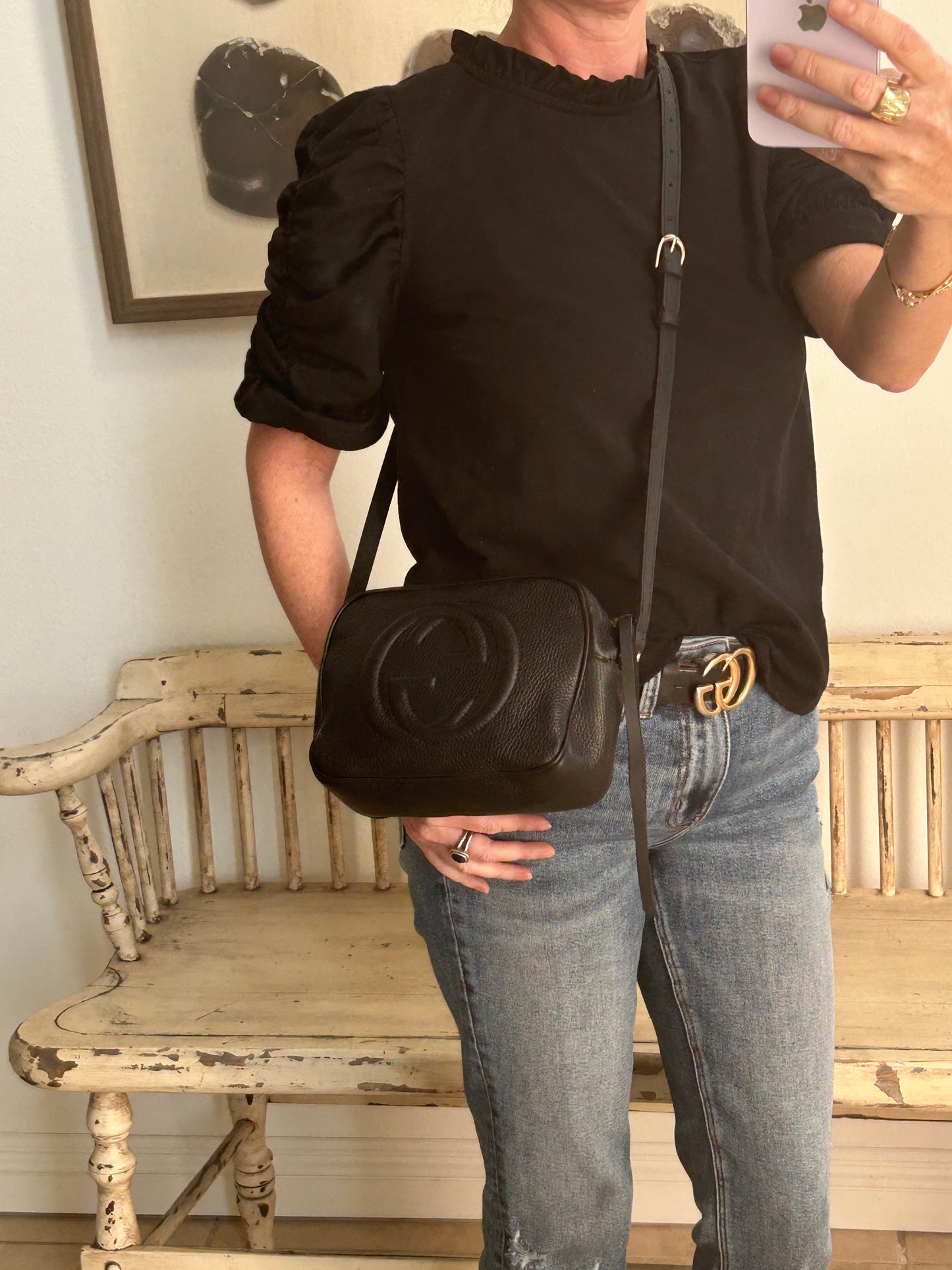 GUCCI Soho Disco Black Pebbled Camera Bag