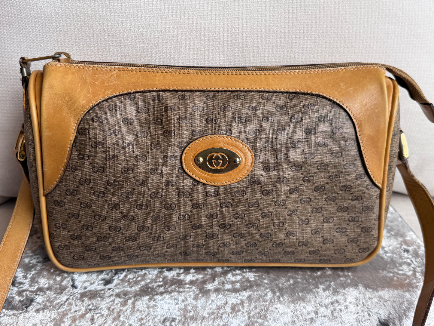 GUCCI Vintage Tan Micro GG Monogram Crossbody