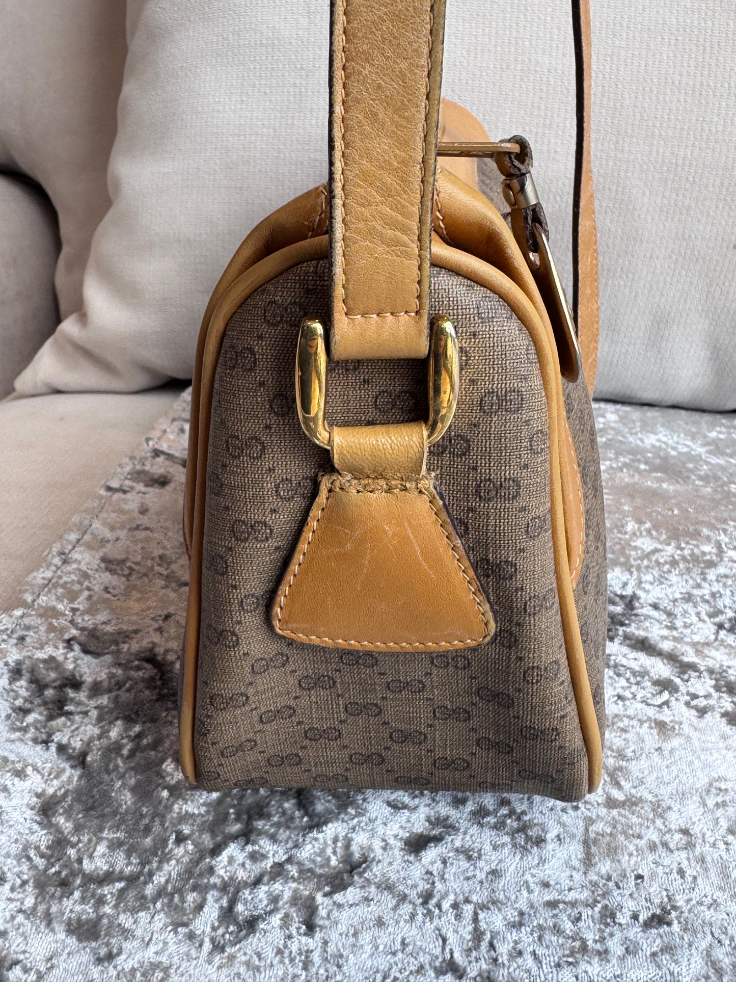GUCCI Vintage Tan Micro GG Monogram Crossbody