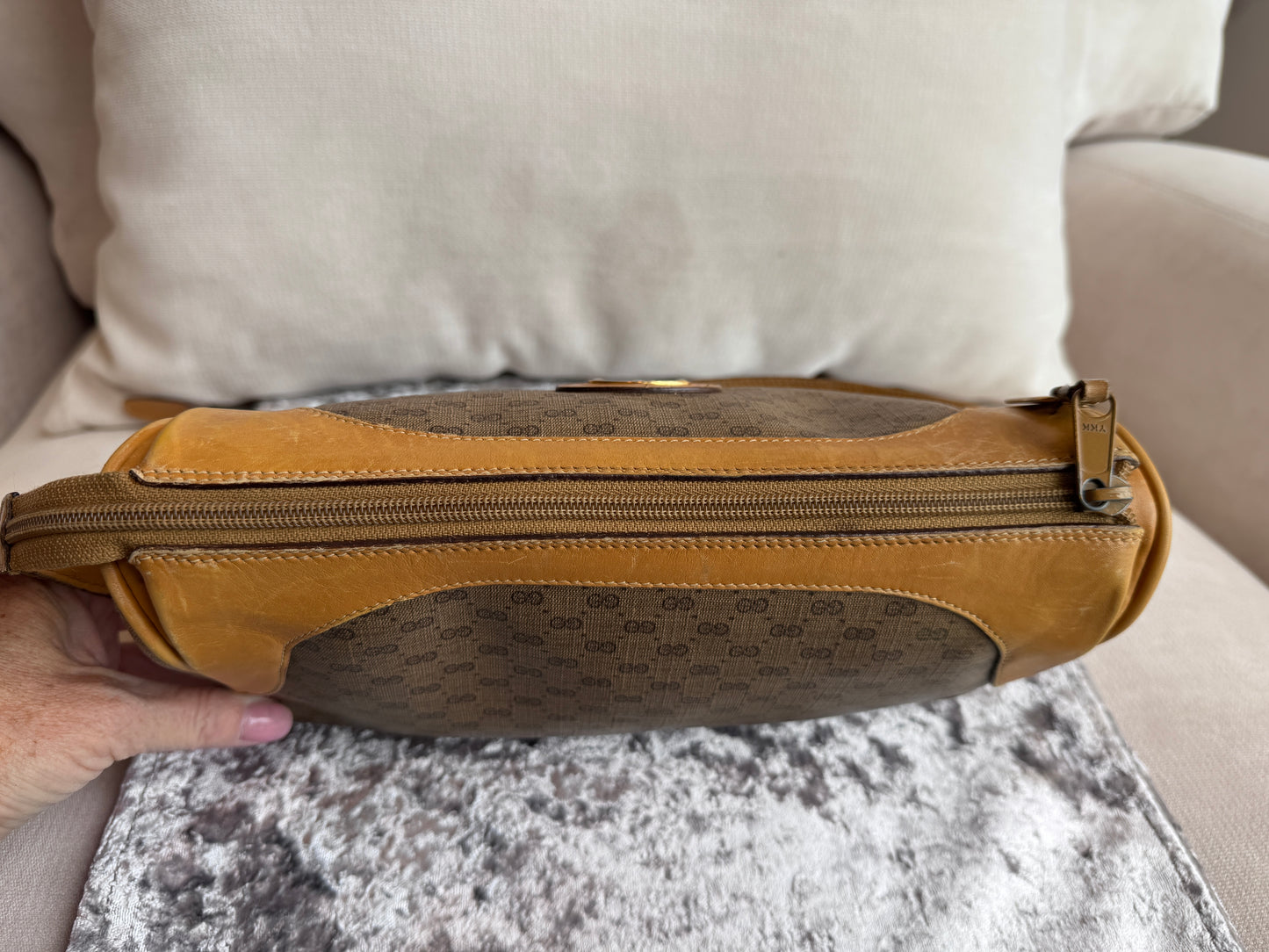 GUCCI Vintage Tan Micro GG Monogram Crossbody