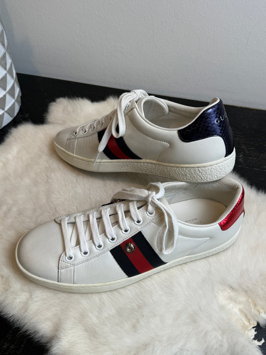 Gucci Ace Navy/Red Web Snaps Sneakers 37EU