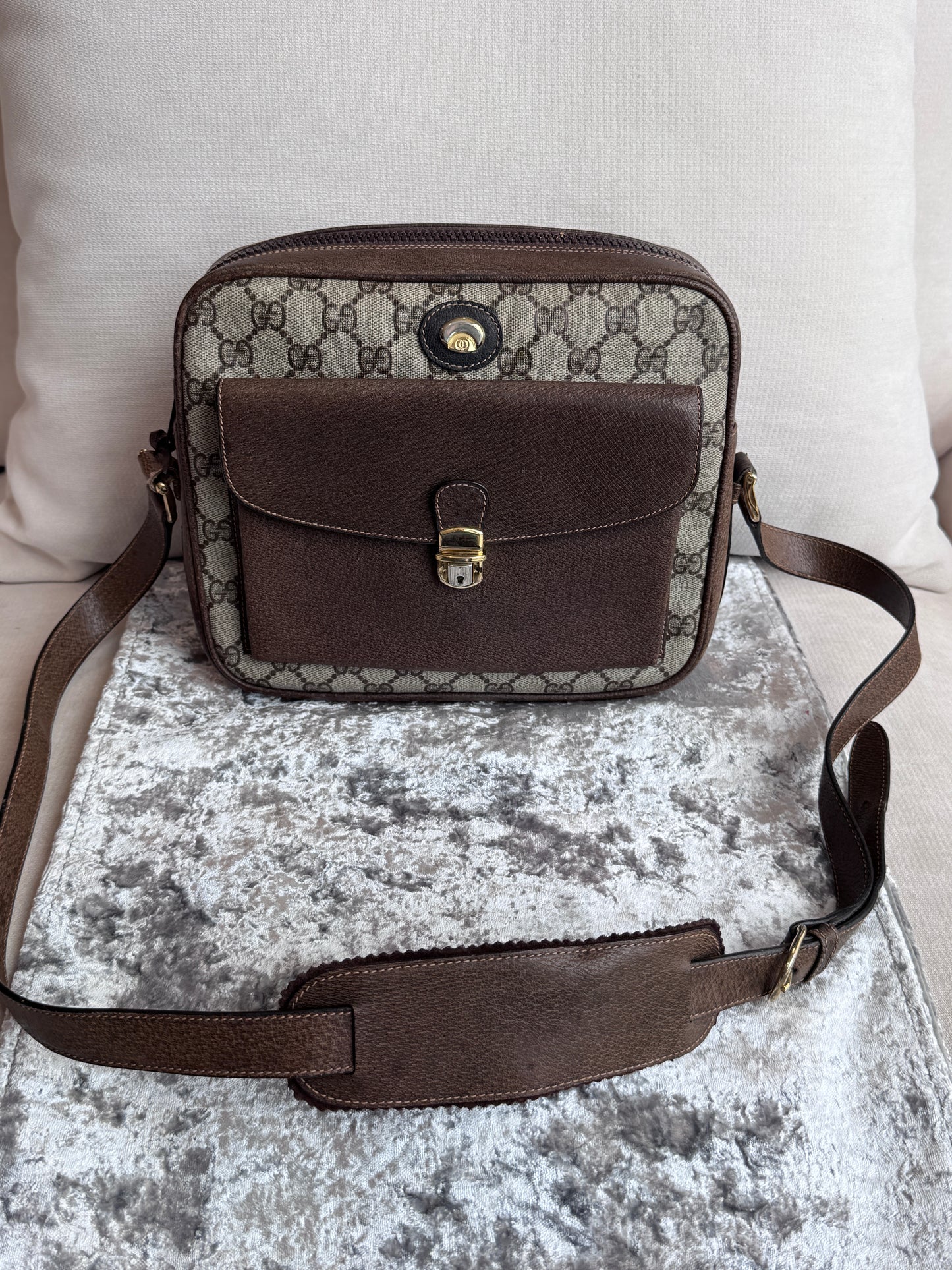 GUCCI Vintage Dk Brown GG Monogram Shoulder Bag