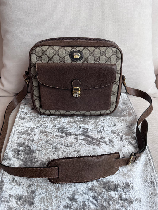 GUCCI Vintage Dk Brown GG Monogram Shoulder Bag