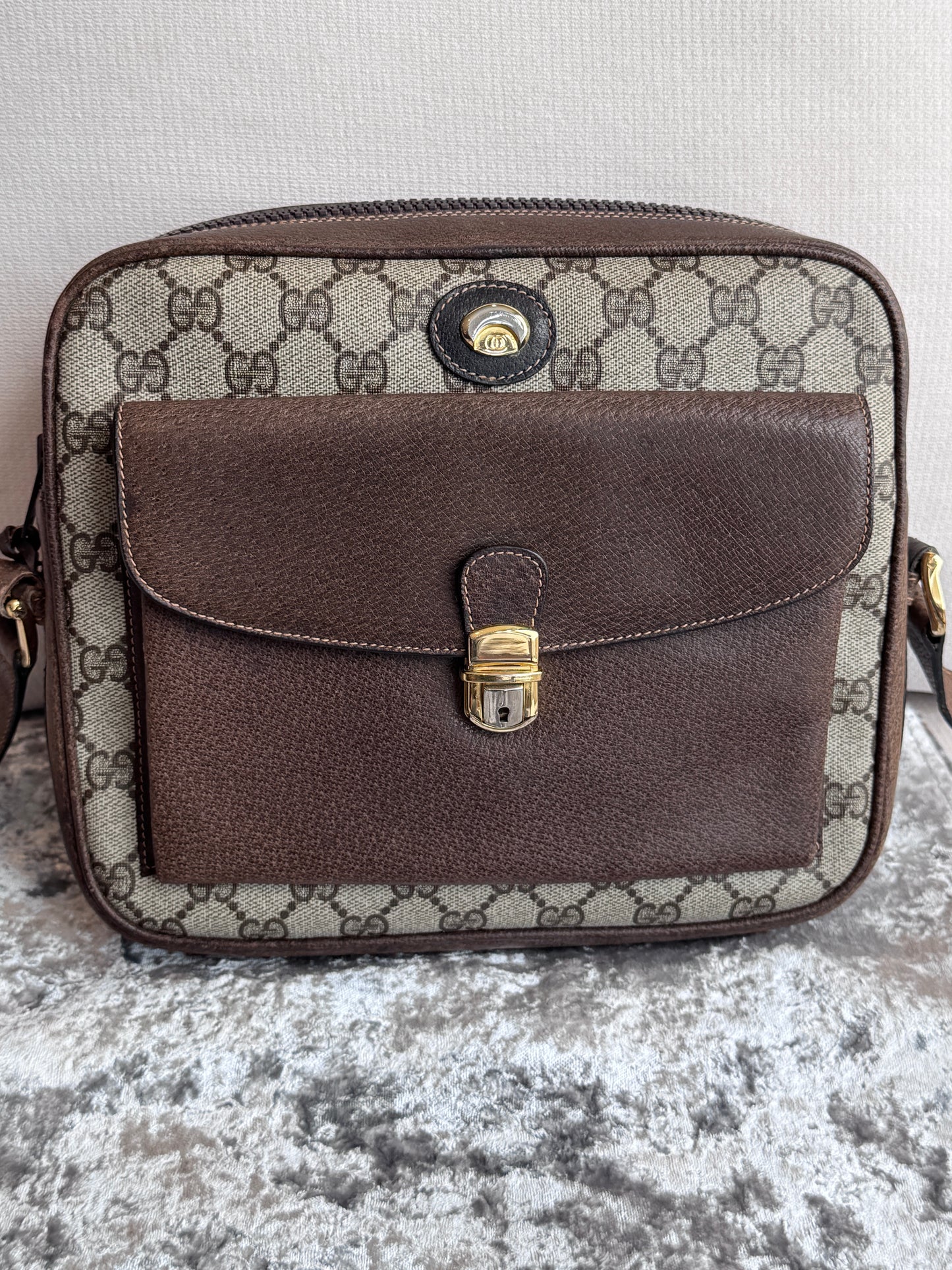 GUCCI Vintage Dk Brown GG Monogram Shoulder Bag