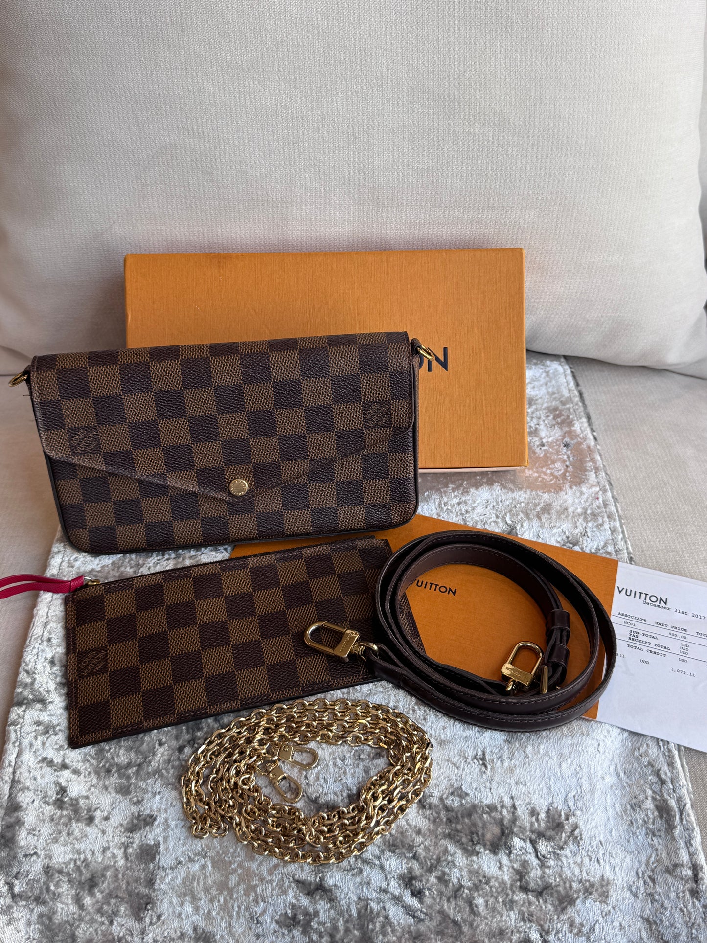 Louis Vuitton Felicie Pochette Damier Ebene Crossbody Brown/Red