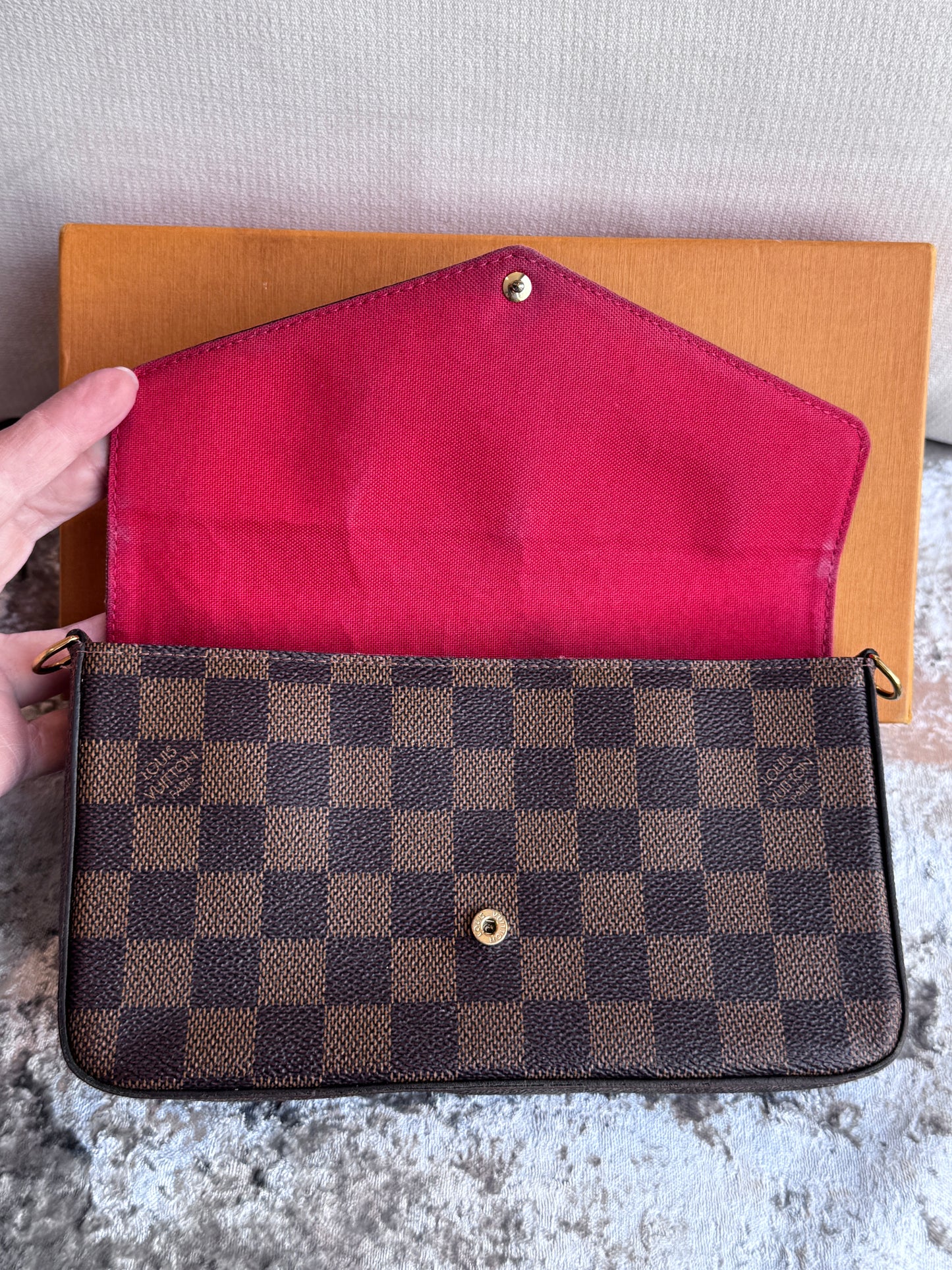 Louis Vuitton Felicie Pochette Damier Ebene Crossbody Brown/Red