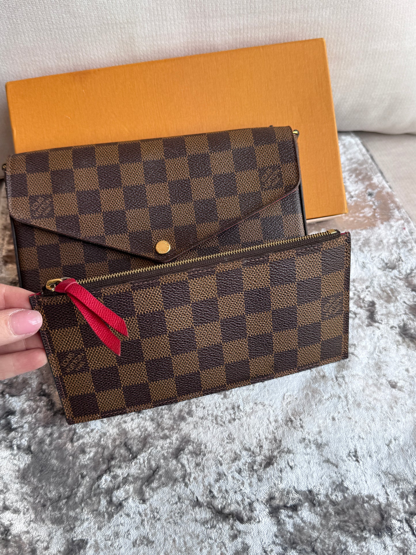 Louis Vuitton Felicie Pochette Damier Ebene Crossbody Brown/Red